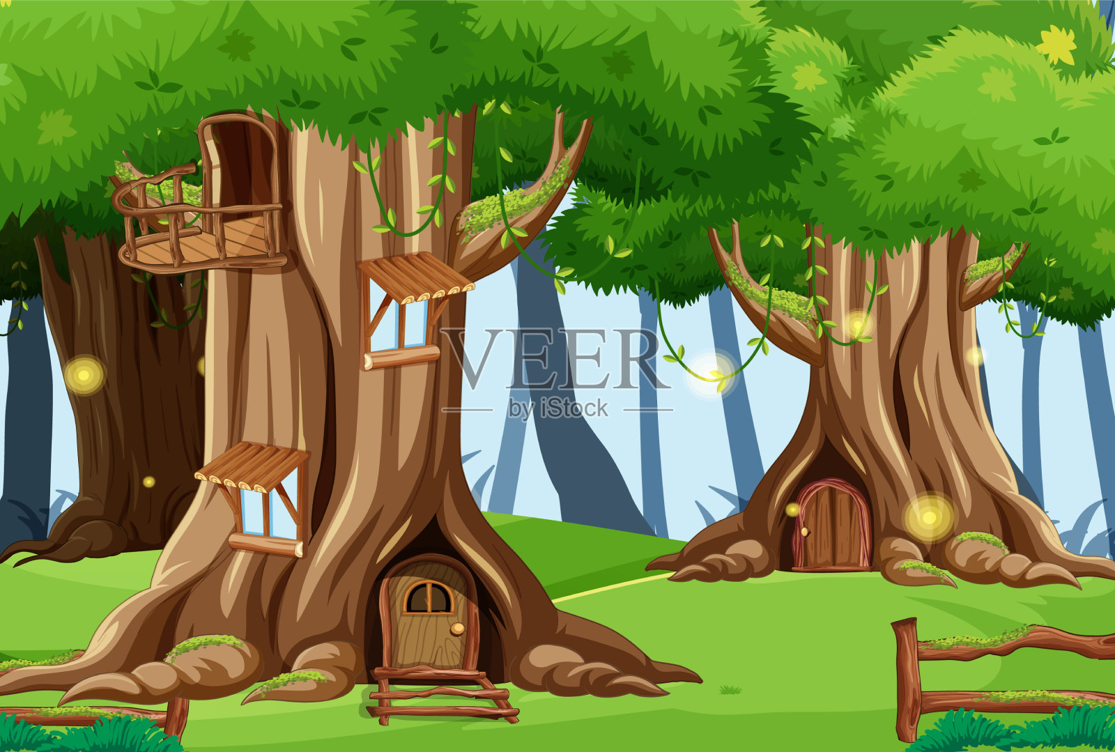森林里的梦幻树屋插画图片素材