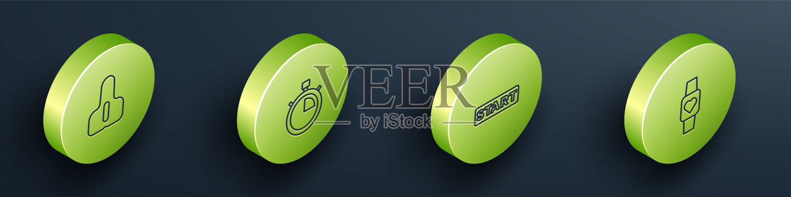 设置等距线自行车座椅，秒表，织带在终点线和智能图标。向量图标素材