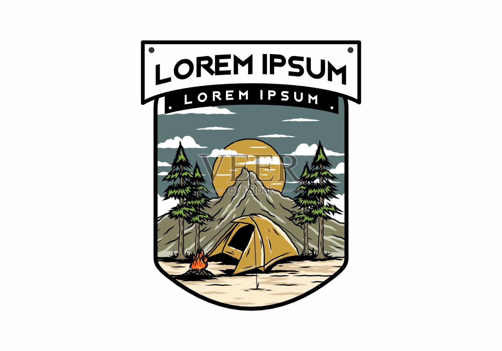 使用圆顶帐篷的山地露营插画图片素材