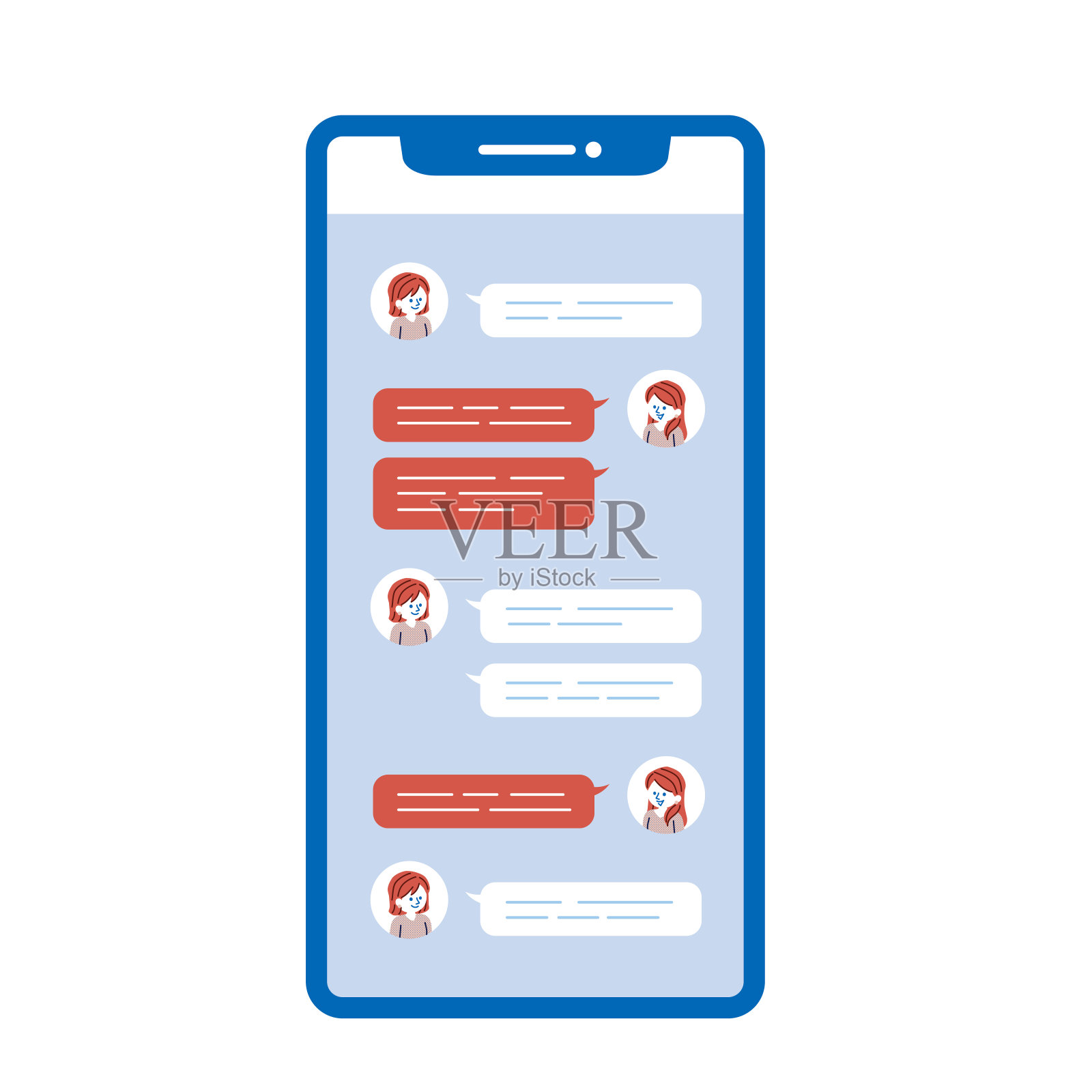 智能手机上的聊天应用程序的说明插画图片素材