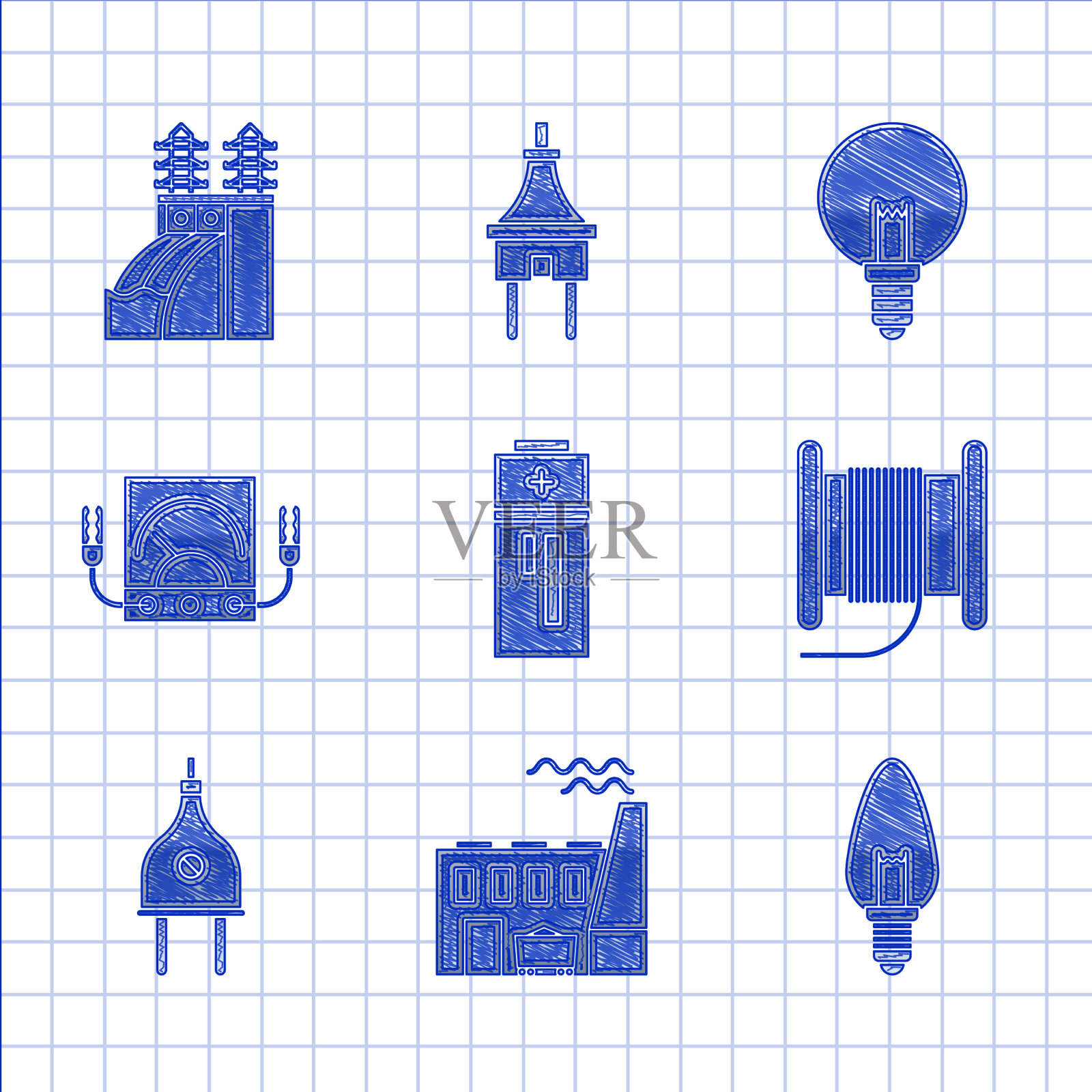 设置电池燃煤电厂和工厂照明图标素材