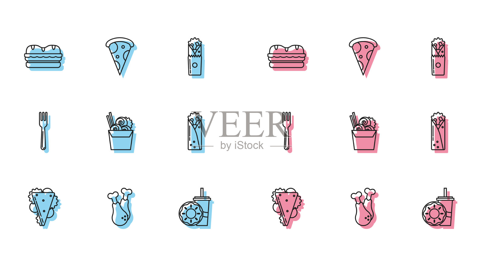 集线三明治鸡腿纸玻璃与图标素材