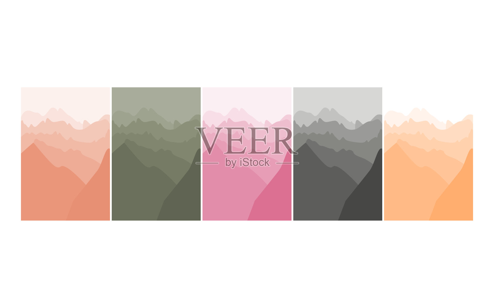 对清晨风景、山上日出、全景、矢量插图等主题的幻想。山组插画图片素材