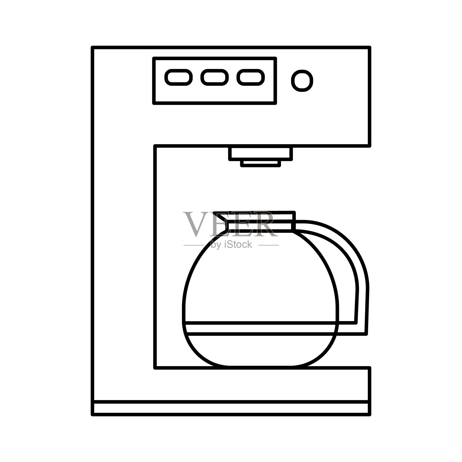 咖啡机与壶轮廓矢量图标。厨房电器标志孤立在白色上。咖啡机符号为移动概念，网页设计，咖啡店。矢量图插画图片素材
