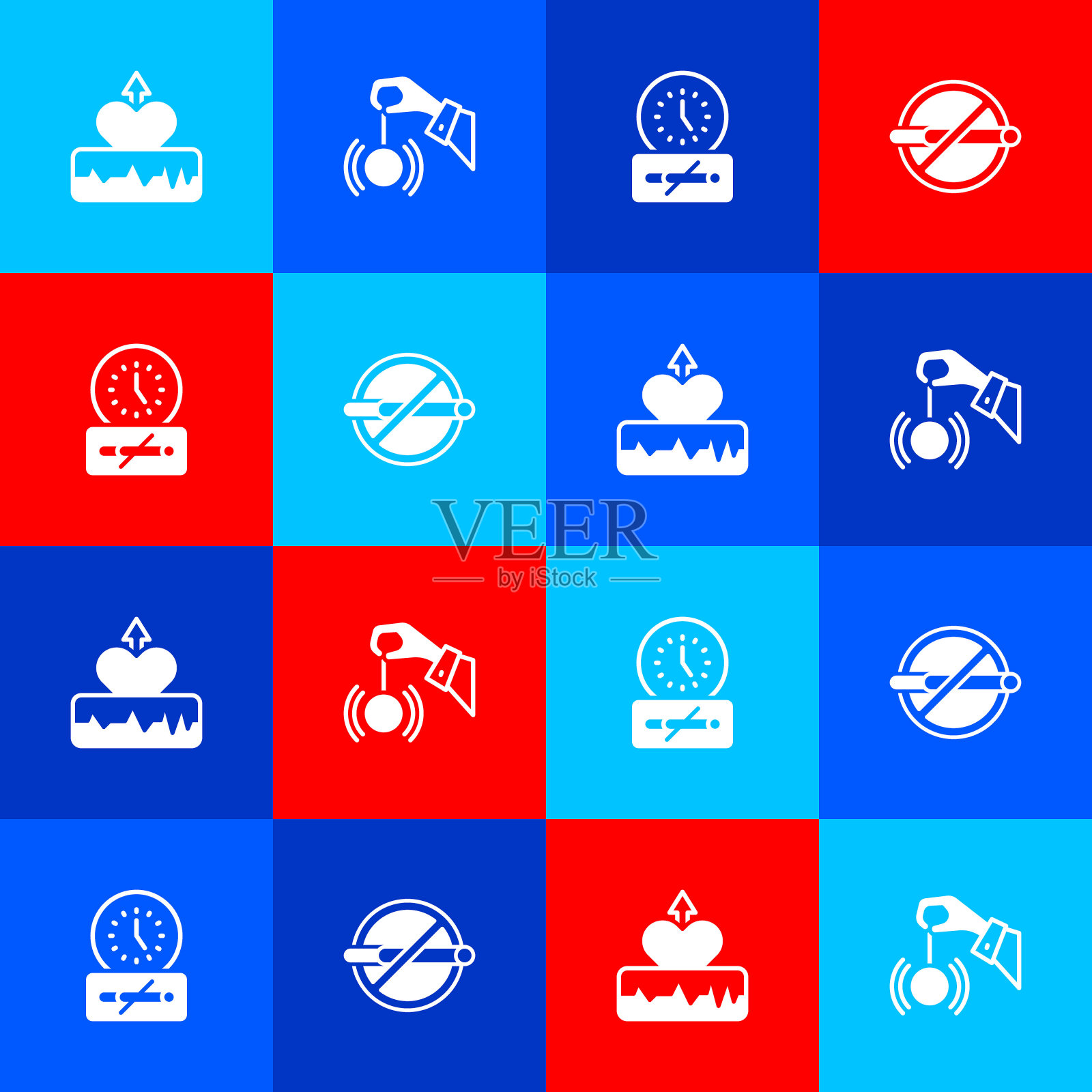 设置心跳增加，催眠，不吸烟时间和图标。向量插画图片素材