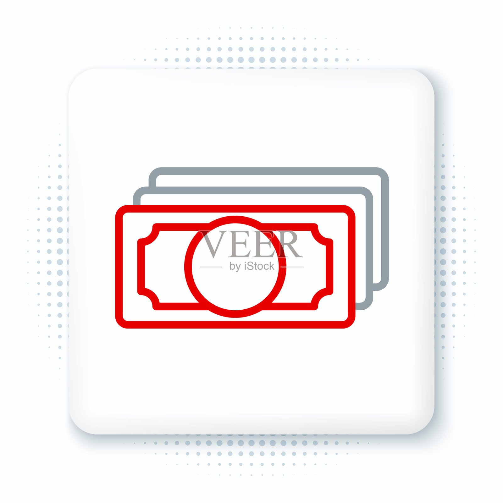 行堆栈纸钱现金图标孤立在白色背景上。钱钞票栈。比尔的货币。色彩斑斓的轮廓的概念。向量图标素材