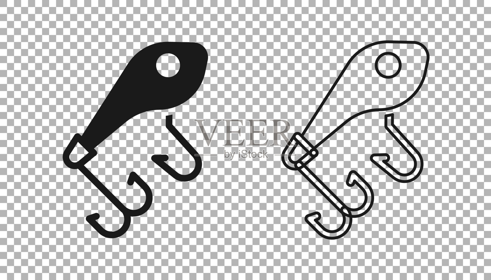 黑色鱼饵图标孤立在透明背景上。渔具。向量图标素材