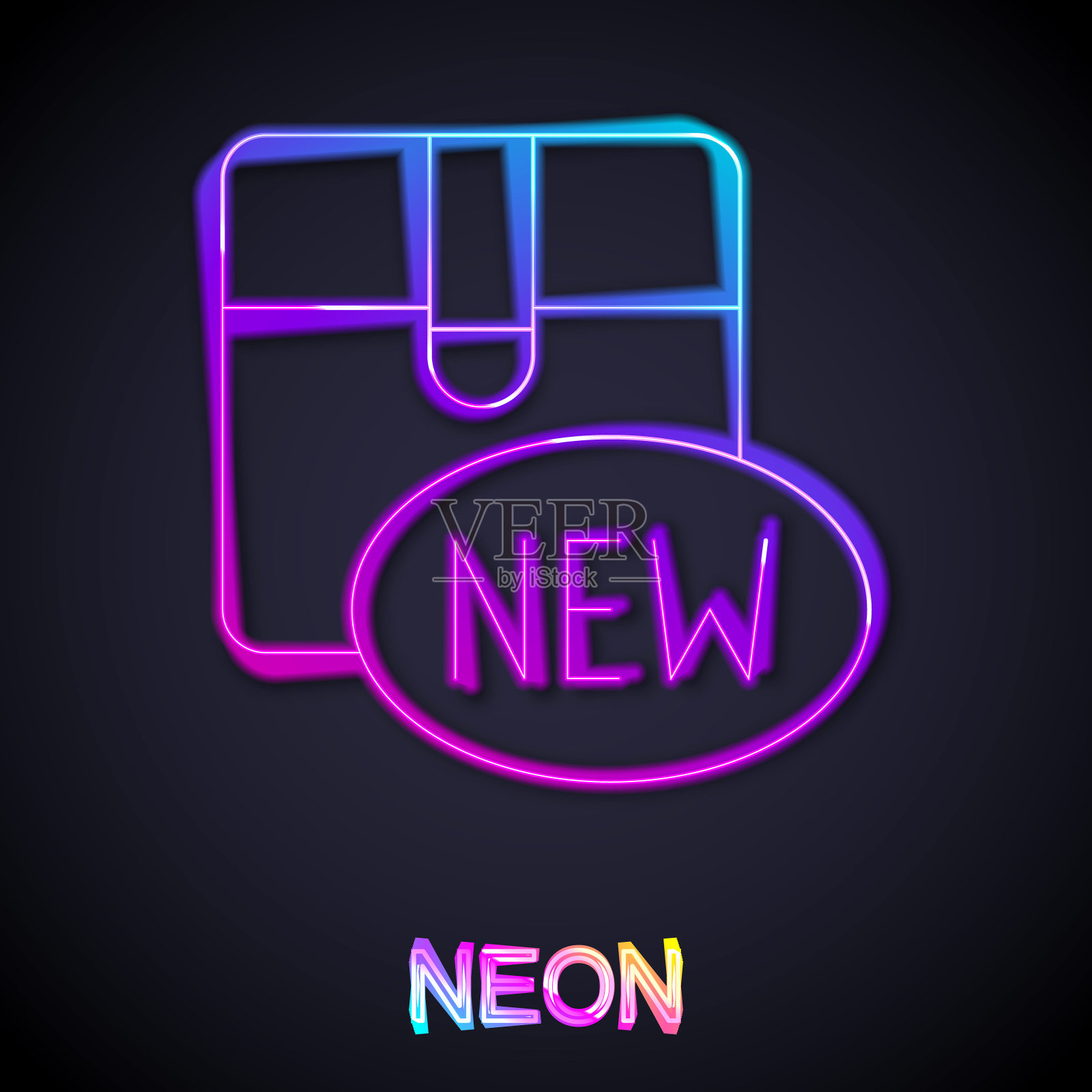 发光的霓虹灯线新集合图标孤立在黑色背景。向量插画图片素材