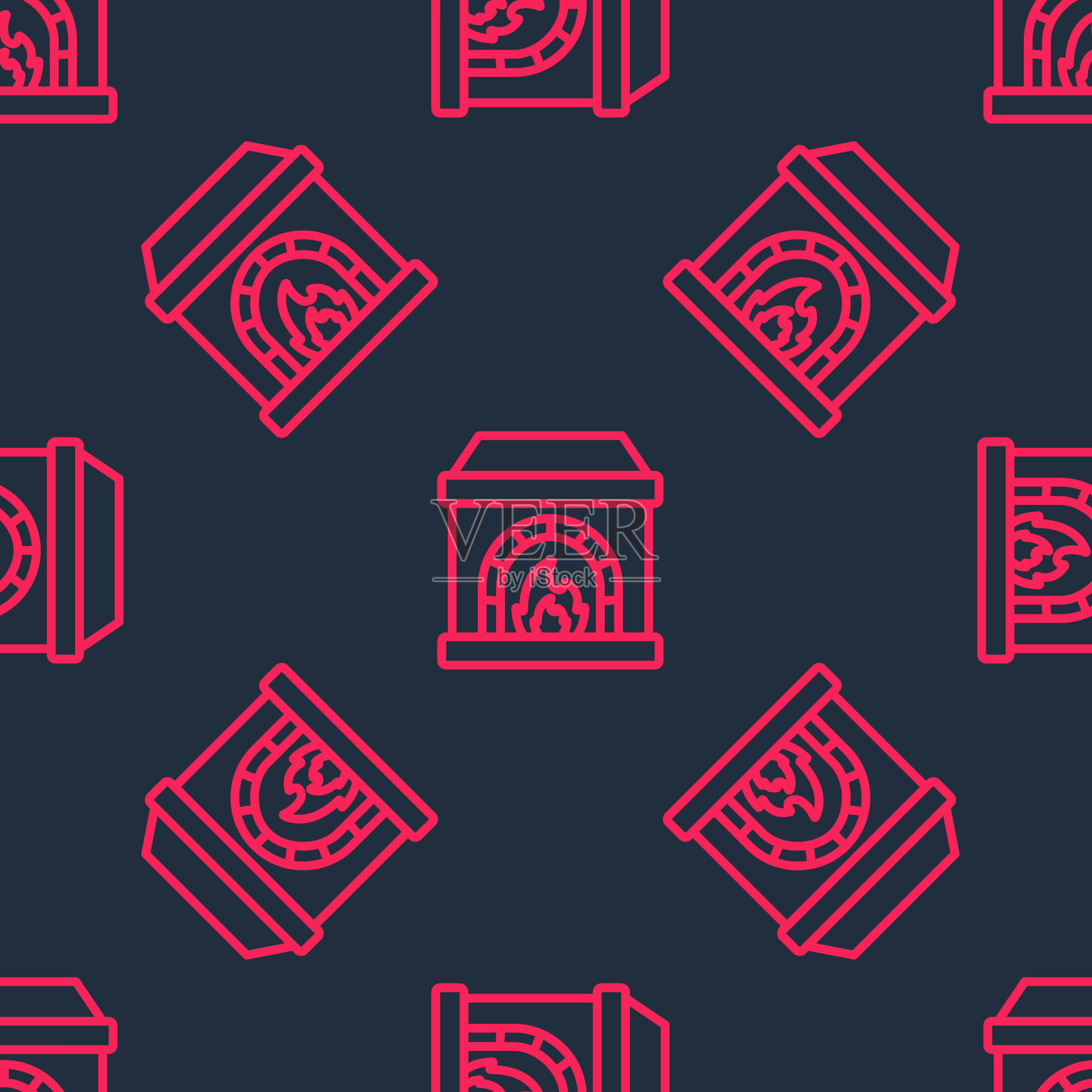 红线铁匠烤箱图标孤立无缝模式上的黑色背景。向量图标素材