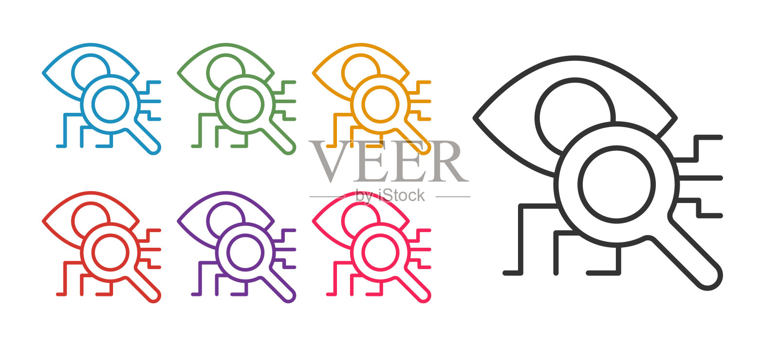 眼睛扫描图标孤立在白色背景上。视网膜扫描。扫描的眼睛。安全检查的象征。网络标志。设置图标丰富多彩。向量插画图片素材