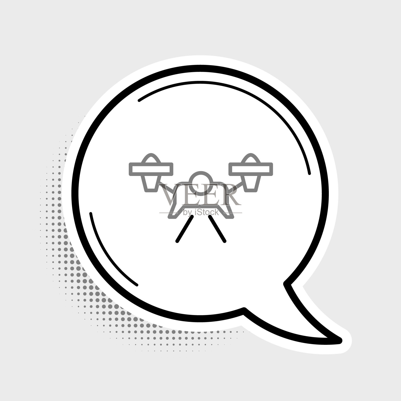 线无人机飞行图标孤立在灰色背景上。四轴飞行器与视频和照片相机符号。色彩斑斓的轮廓的概念。向量插画图片素材