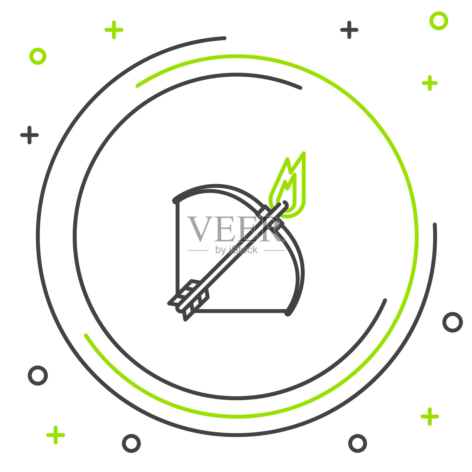 黑色和绿色线弓和火箭头图标孤立在白色背景。色彩斑斓的轮廓的概念。矢量图插画图片素材