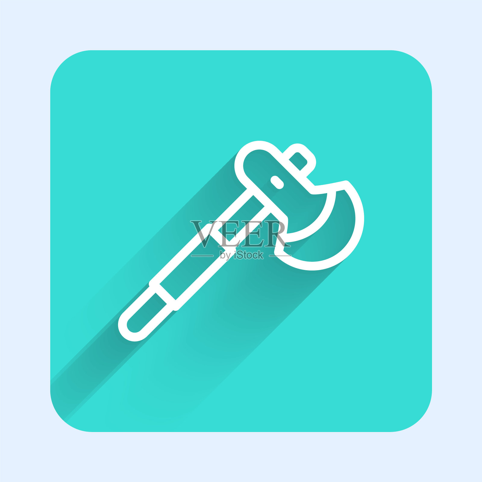 白线木斧图标孤立与长阴影背景。伐木工人斧头。绿色广场按钮。向量图标素材