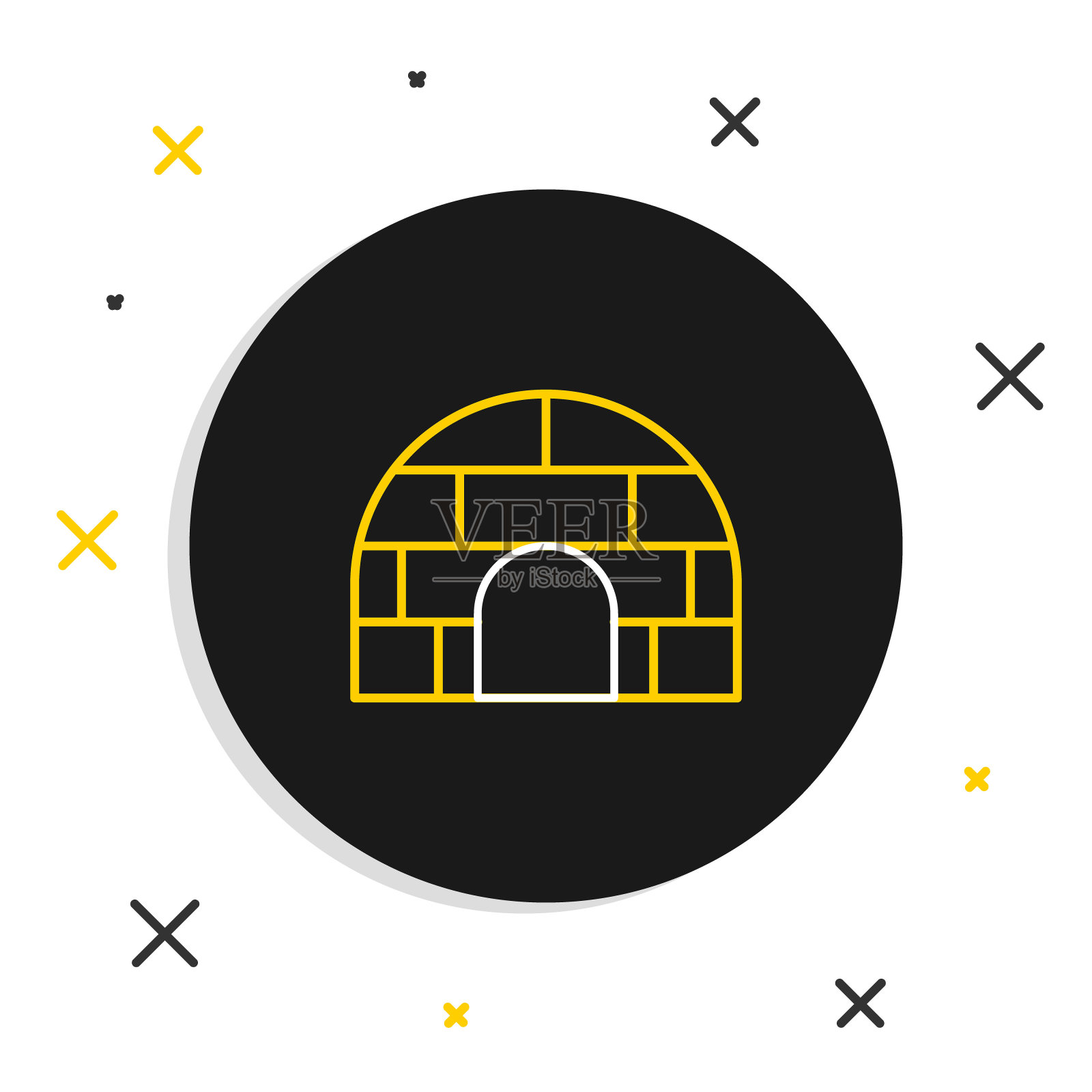 线冰屋图标孤立在白色背景上。雪之家，爱斯基摩人用积木搭成的圆顶状过冬小屋。色彩斑斓的轮廓的概念。向量插画图片素材