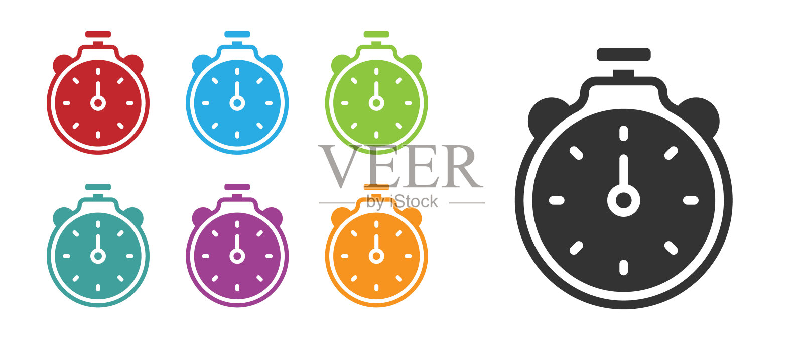 黑色秒表图标，时间定时器标志，计时器标志，彩色矢量图标图标素材