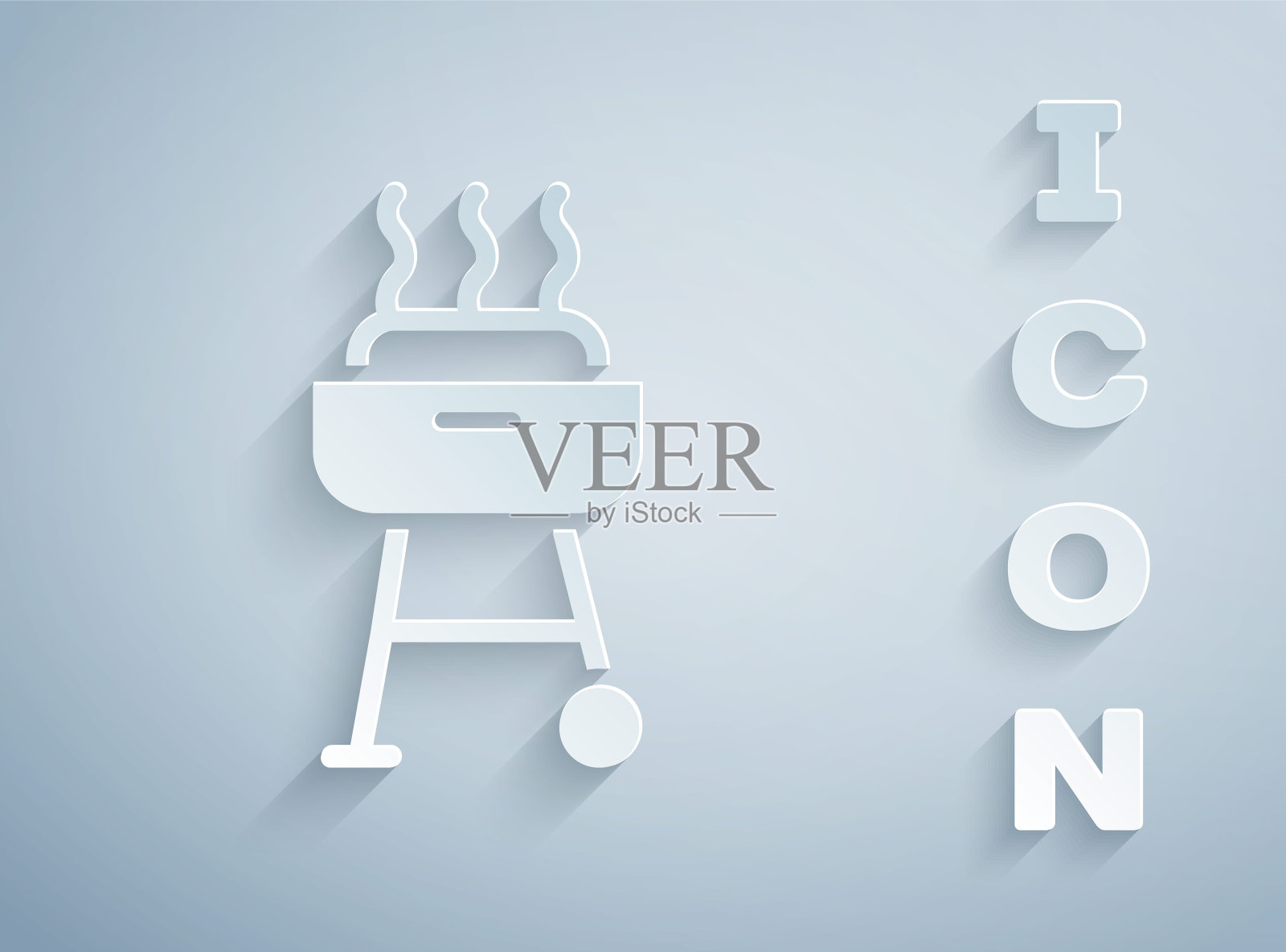 剪纸烧烤烧烤图标孤立在灰色背景。烧烤烧烤聚会。纸艺术风格。向量插画图片素材