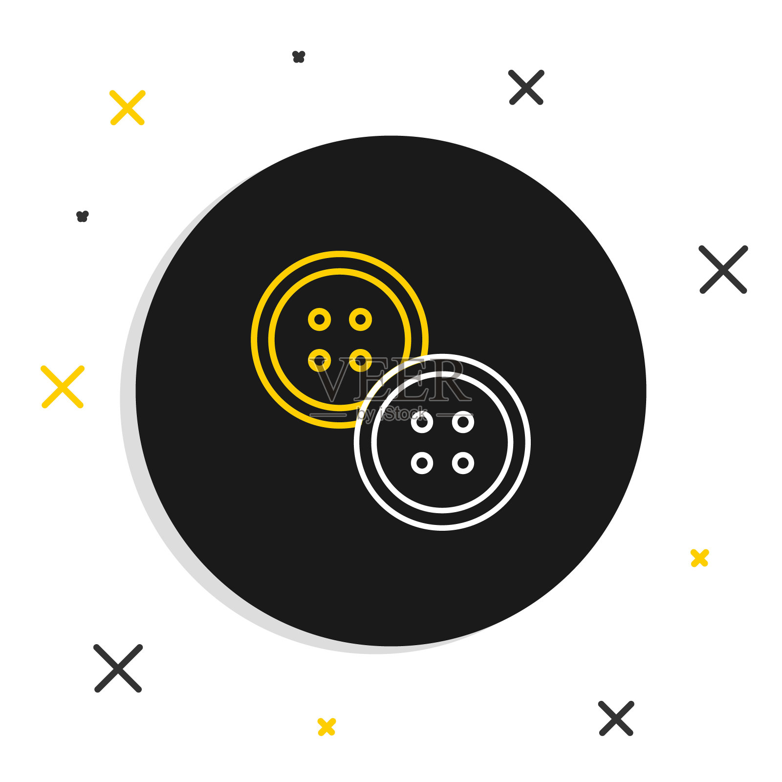 线缝纫按钮的衣服图标孤立在白色背景。服装按钮。色彩斑斓的轮廓的概念。向量插画图片素材