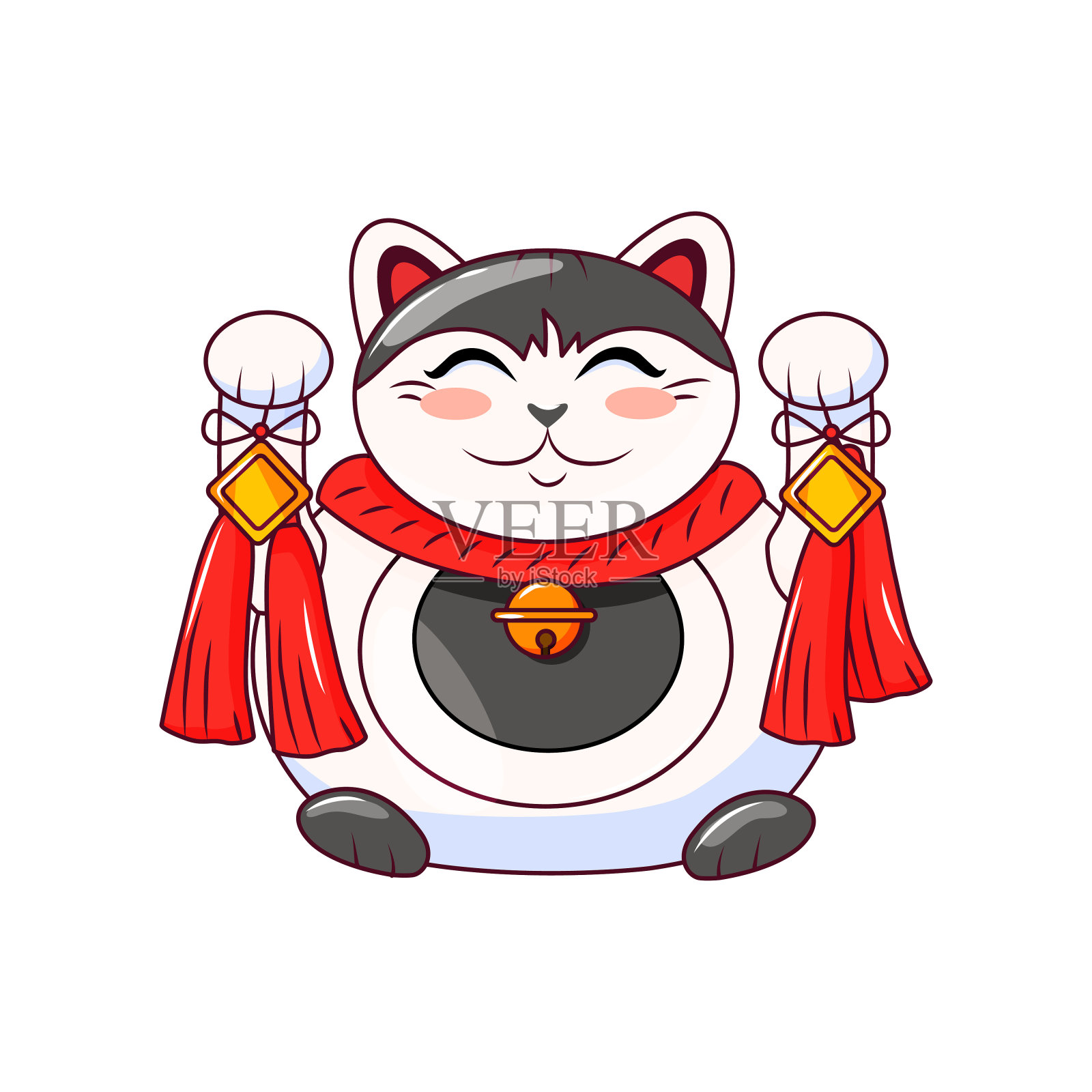 幸运猫maneki neko在一个白色孤立的背景。插画图片素材