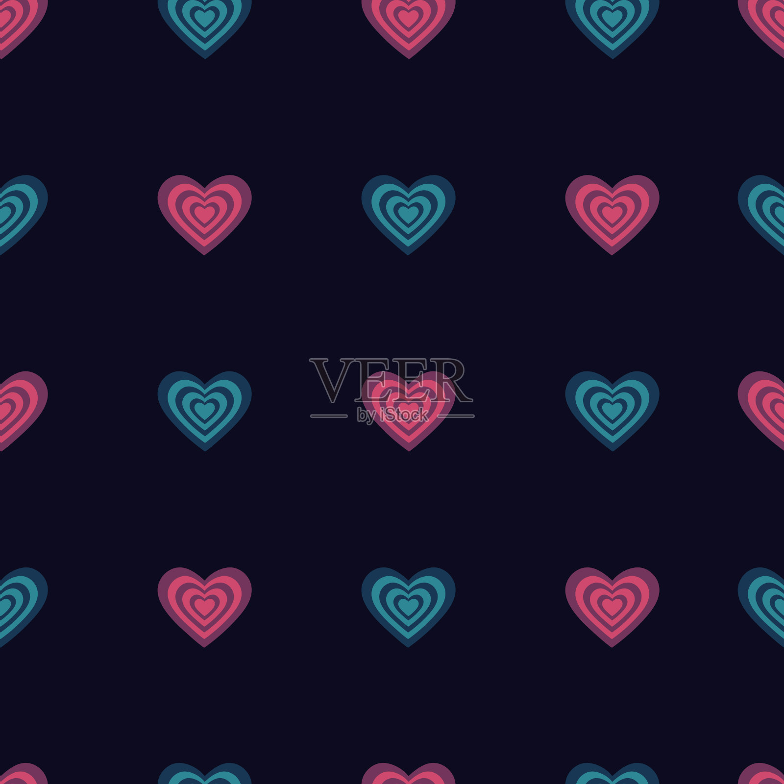 心无缝模式在平面矢量风格。在黑暗的背景上。爱的节日。插图与可爱的心为背景，图形，内容，横幅，织物，纸插画图片素材