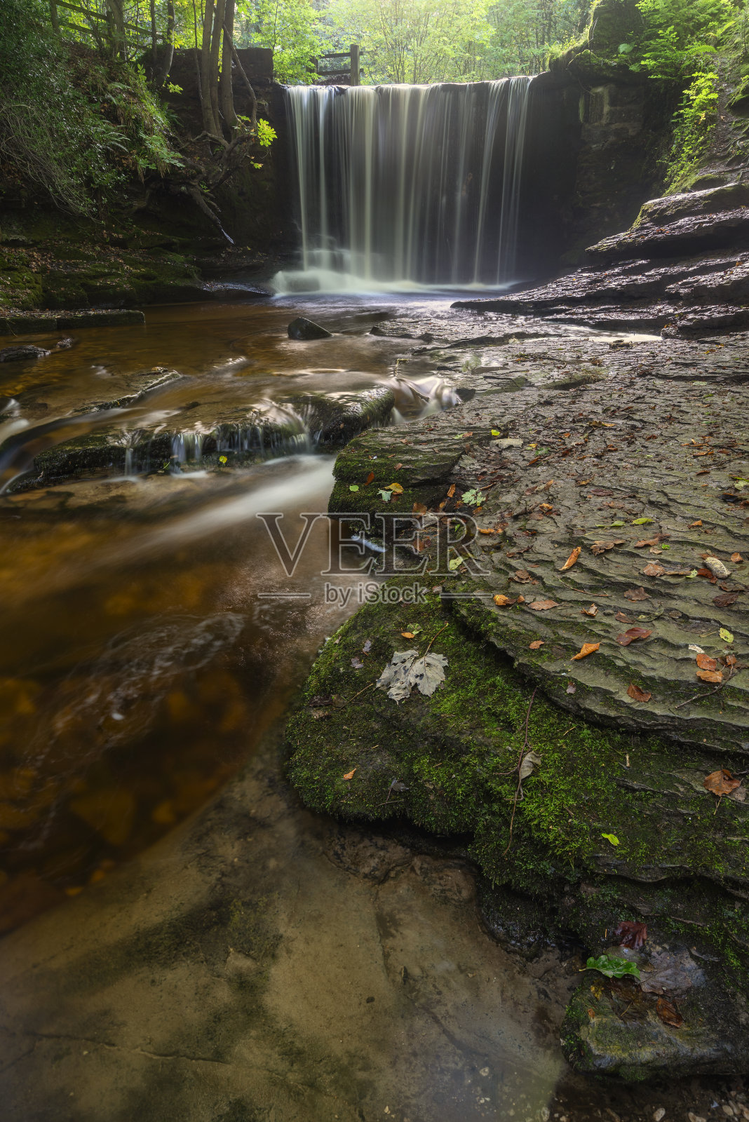 史诗般的美丽秋天风景图片南特米尔瀑布在威尔士与发光的阳光通过林地照片摄影图片