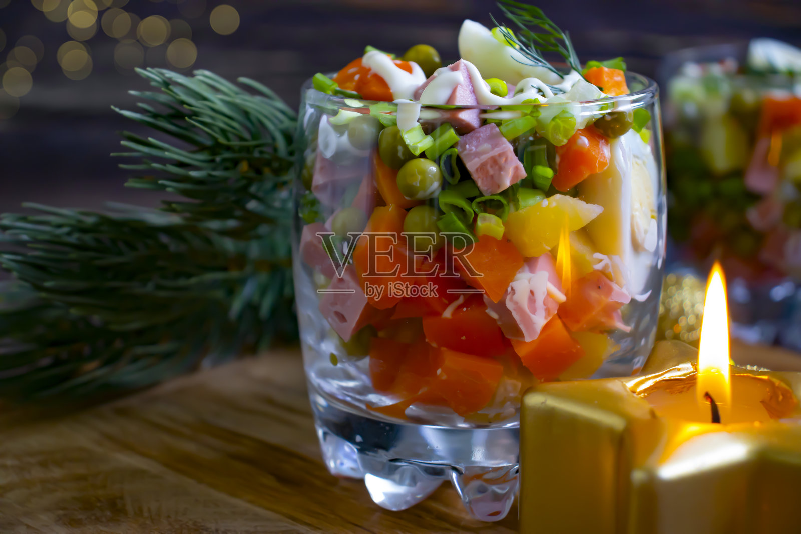 美味的沙拉，奥利维尔圣诞背景照片摄影图片