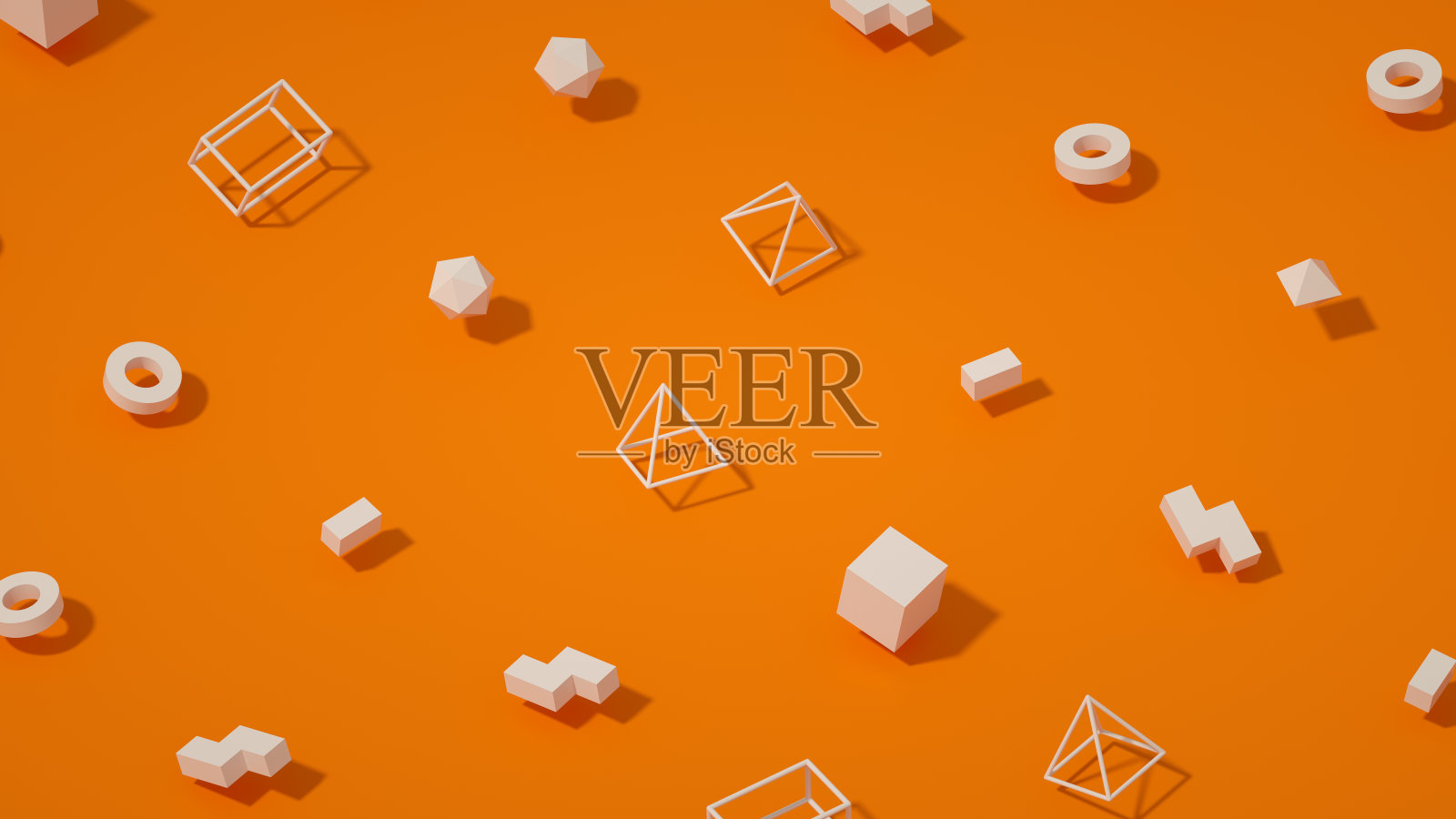 抽象三维渲染原语几何形状等距橙色背景照片摄影图片