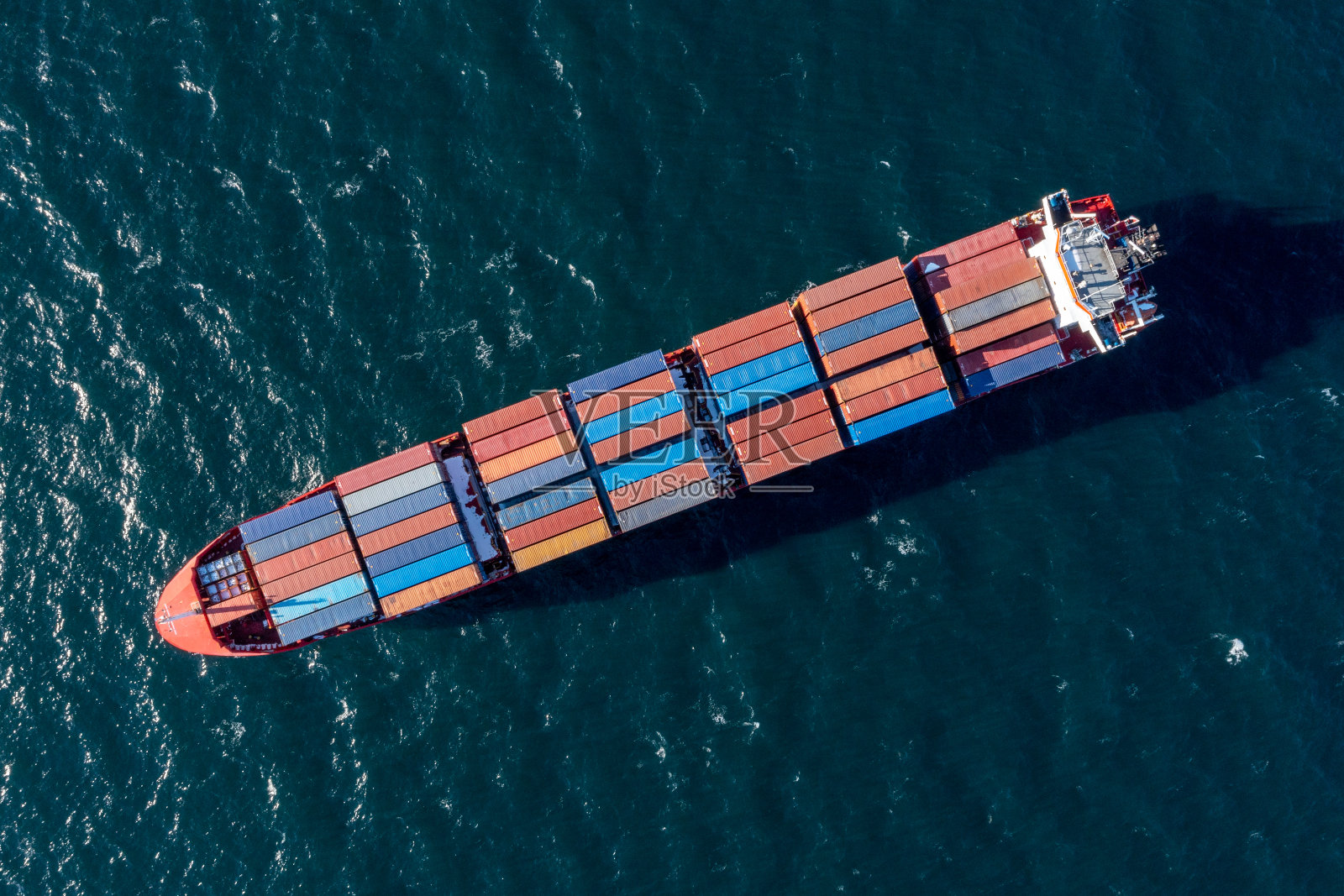 集装箱船的俯视图。照片摄影图片