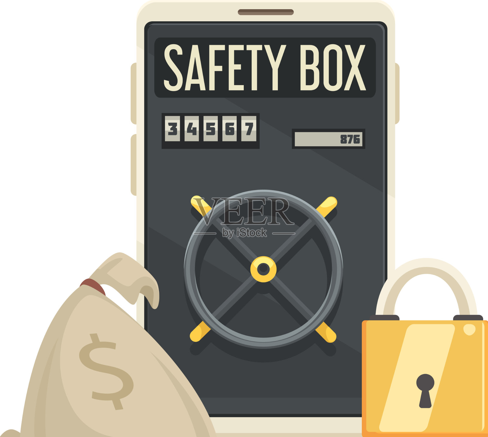 保险箱智能手机组合插画图片素材