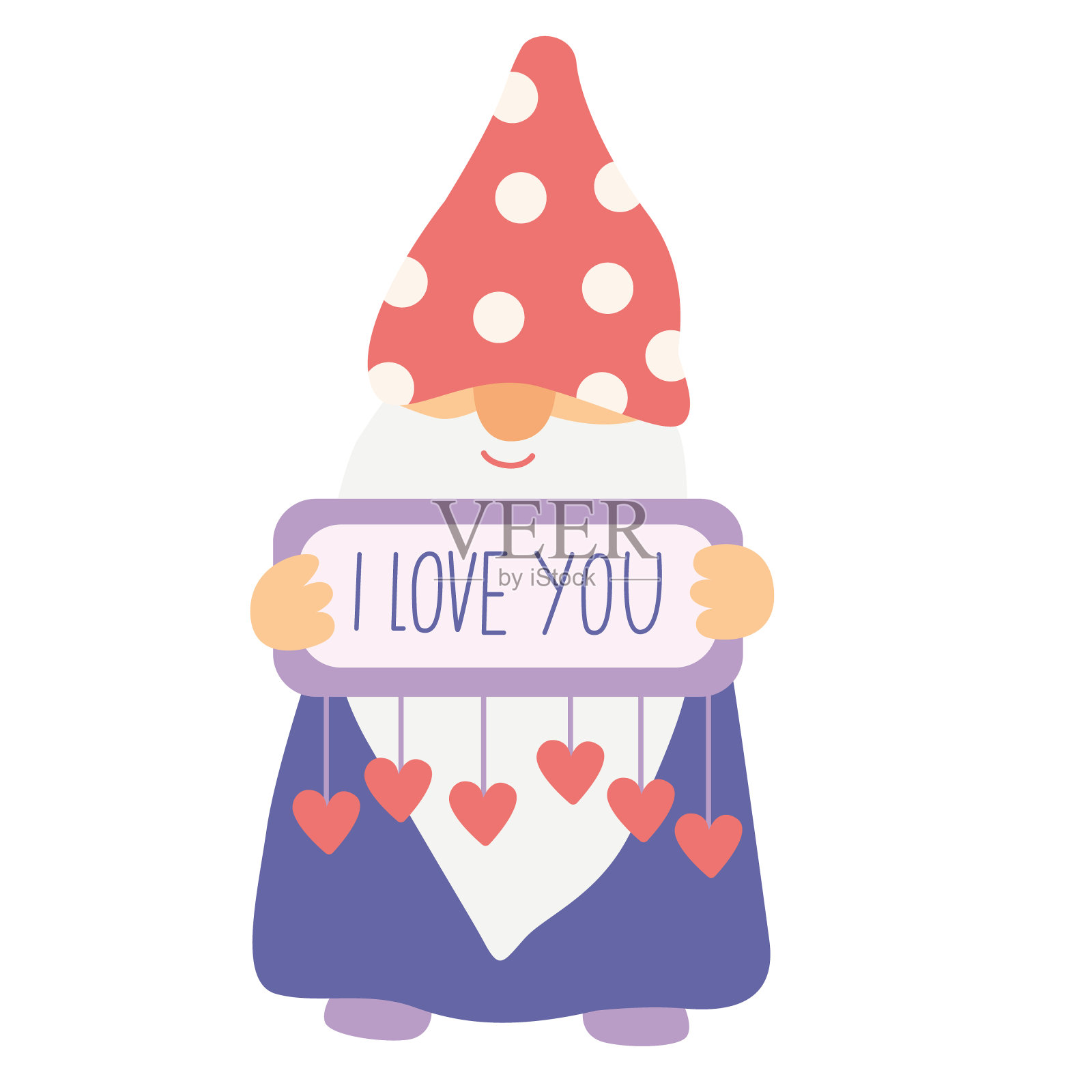 微笑侏儒与一个标志我爱你的平面矢量插图插画图片素材