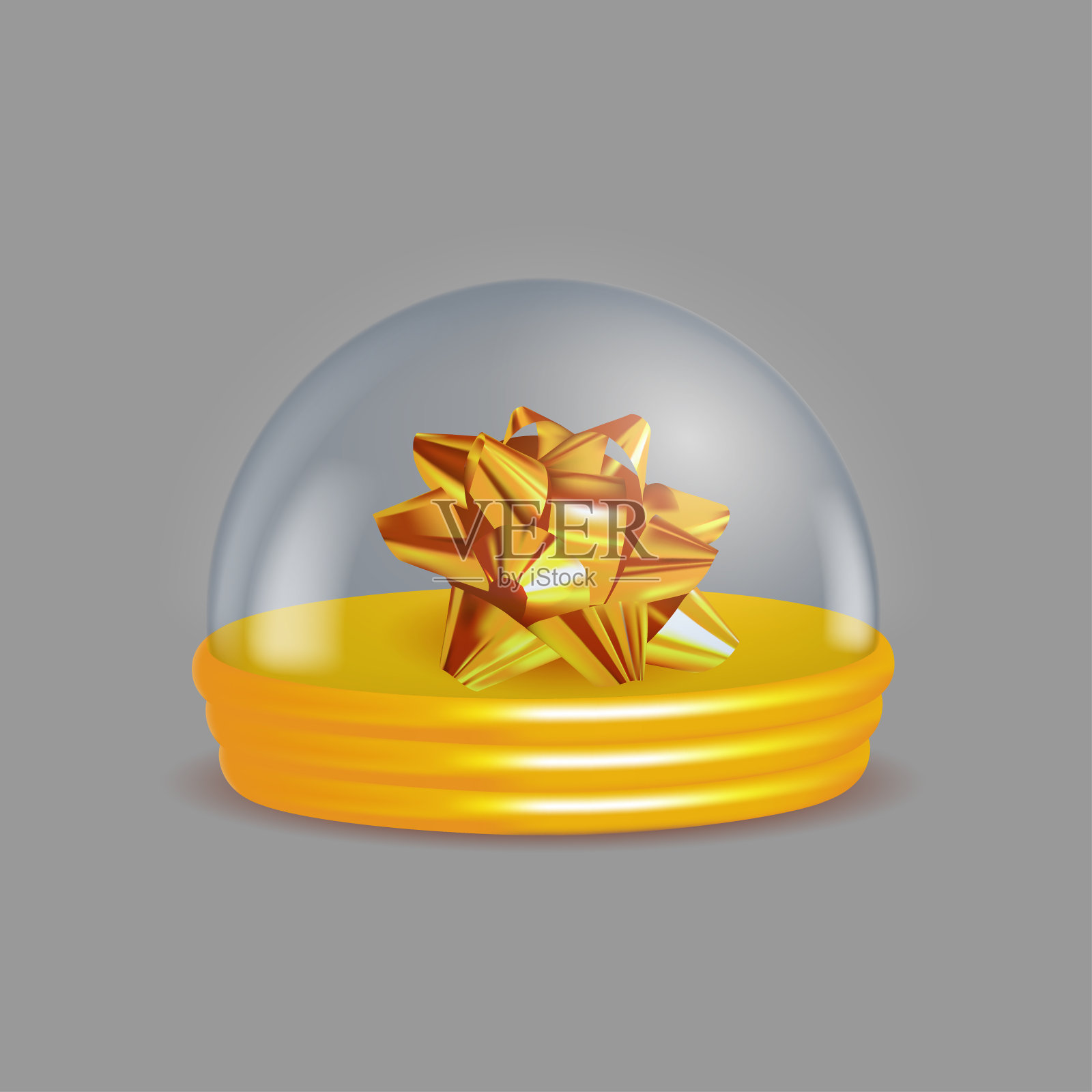 透明玻璃圆顶上的金色蝴蝶结插画图片素材