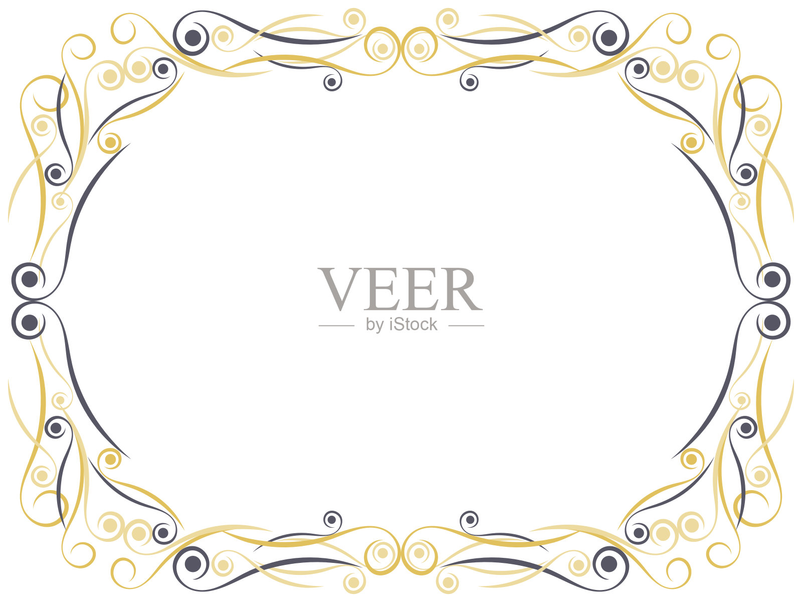 带有漩涡的装饰艺术框架。新艺术的线性边界。设计一个邀请函，传单和贺卡的模板。几何金色的框架。20世纪20 - 30年代的风格。矢量图插画图片素材