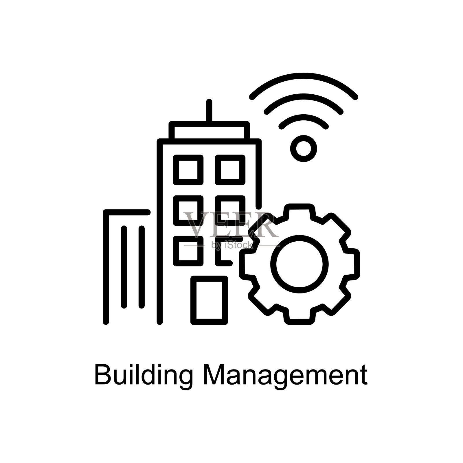 建筑管理矢量大纲图标设计插图。物联网符号在白色背景EPS 10文件插画图片素材