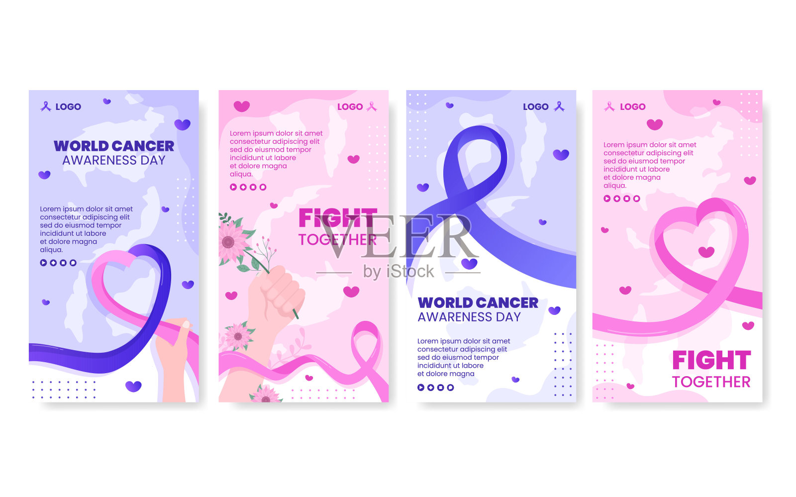 世界癌症日故事模板平面设计卫生保健插图可编辑的广场背景的社交媒体，贺卡或网络广告插画图片素材