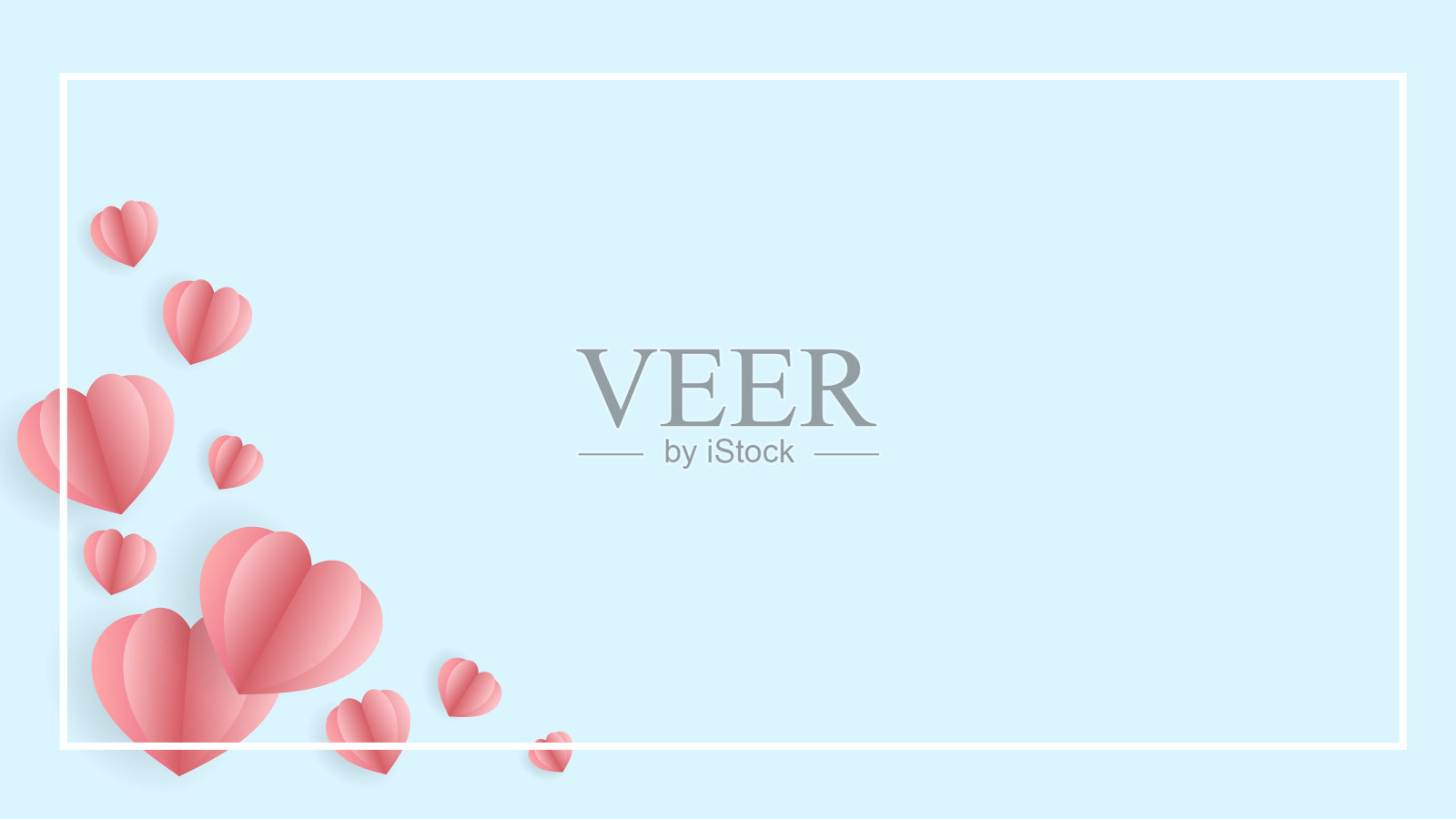 心形框架与复制空间在情人节蓝色背景，平面现代设计，插图矢量EPS 10插画图片素材