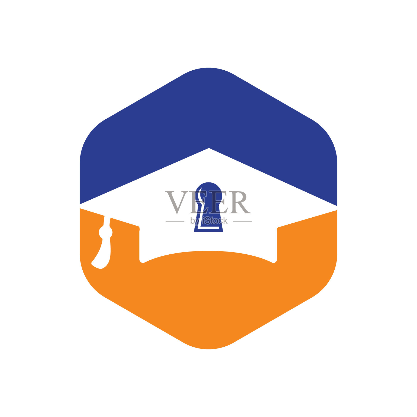 教育安全标志设计理念。一个带着学士帽的钥匙挂锁标志的插图。插画图片素材