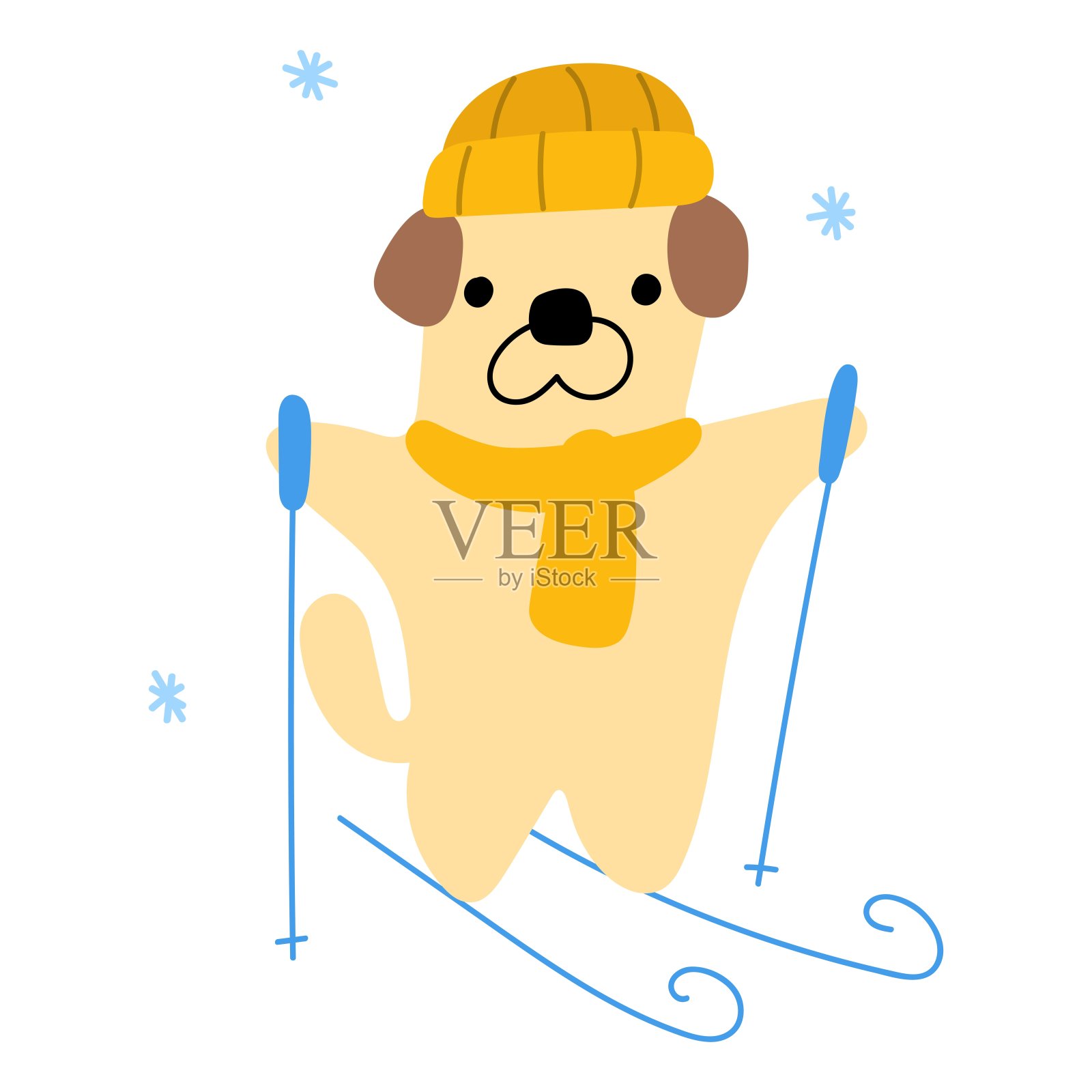 哈巴狗滑雪。插画图片素材