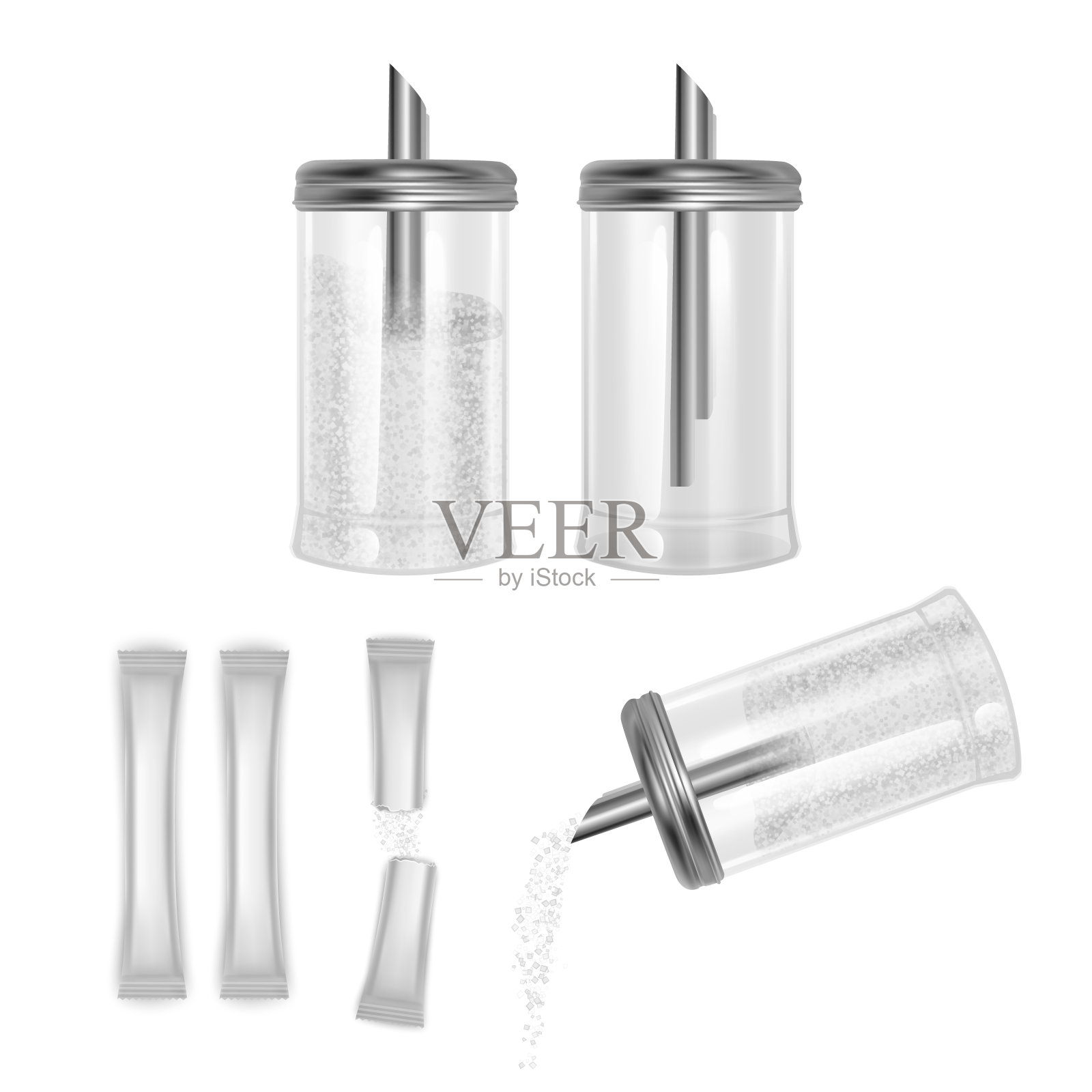 玻璃罐糖，纸包糖和散糖在白色背景，矢量格式插画图片素材