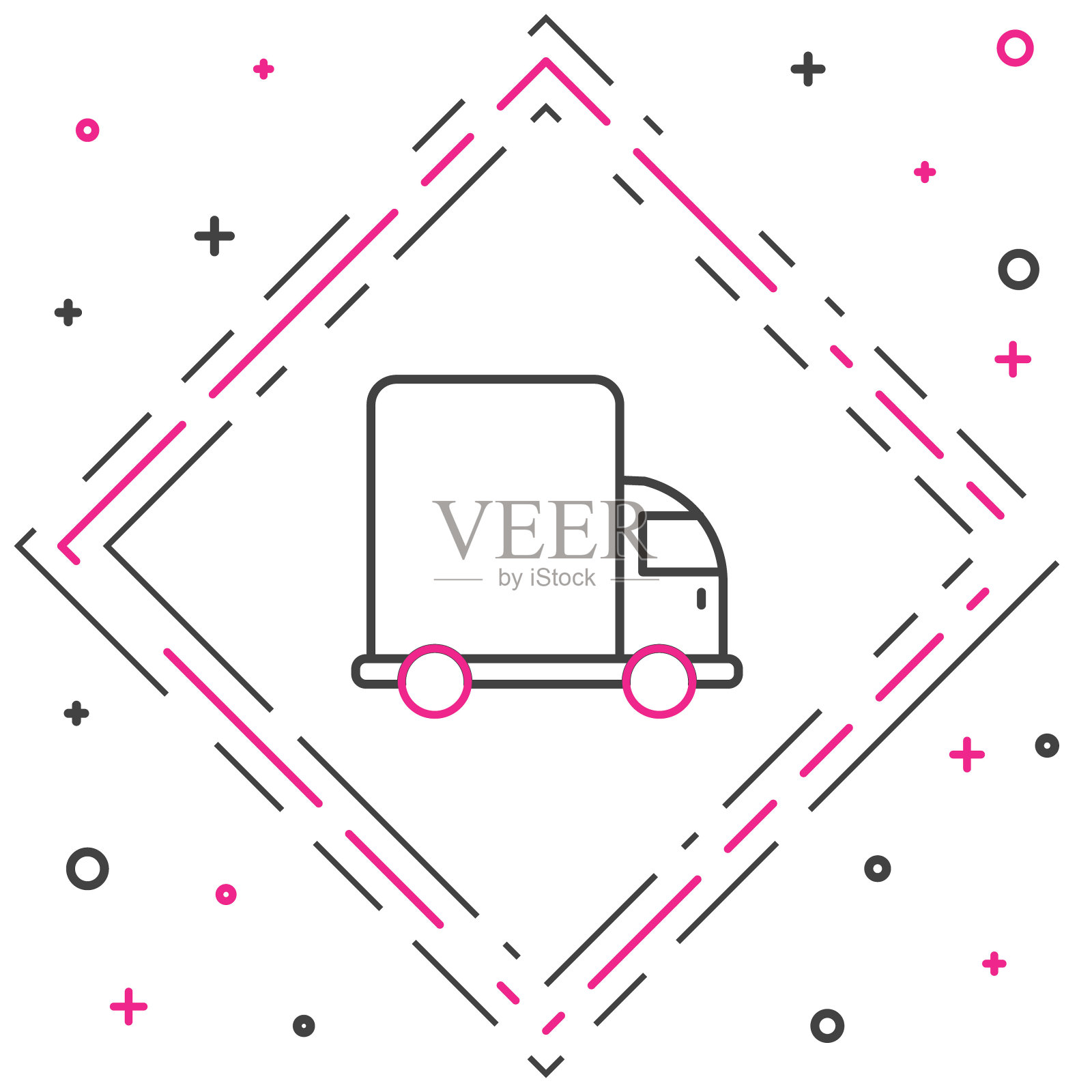 线交货货运卡车车辆图标孤立在白色背景上。色彩斑斓的轮廓的概念。向量插画图片素材