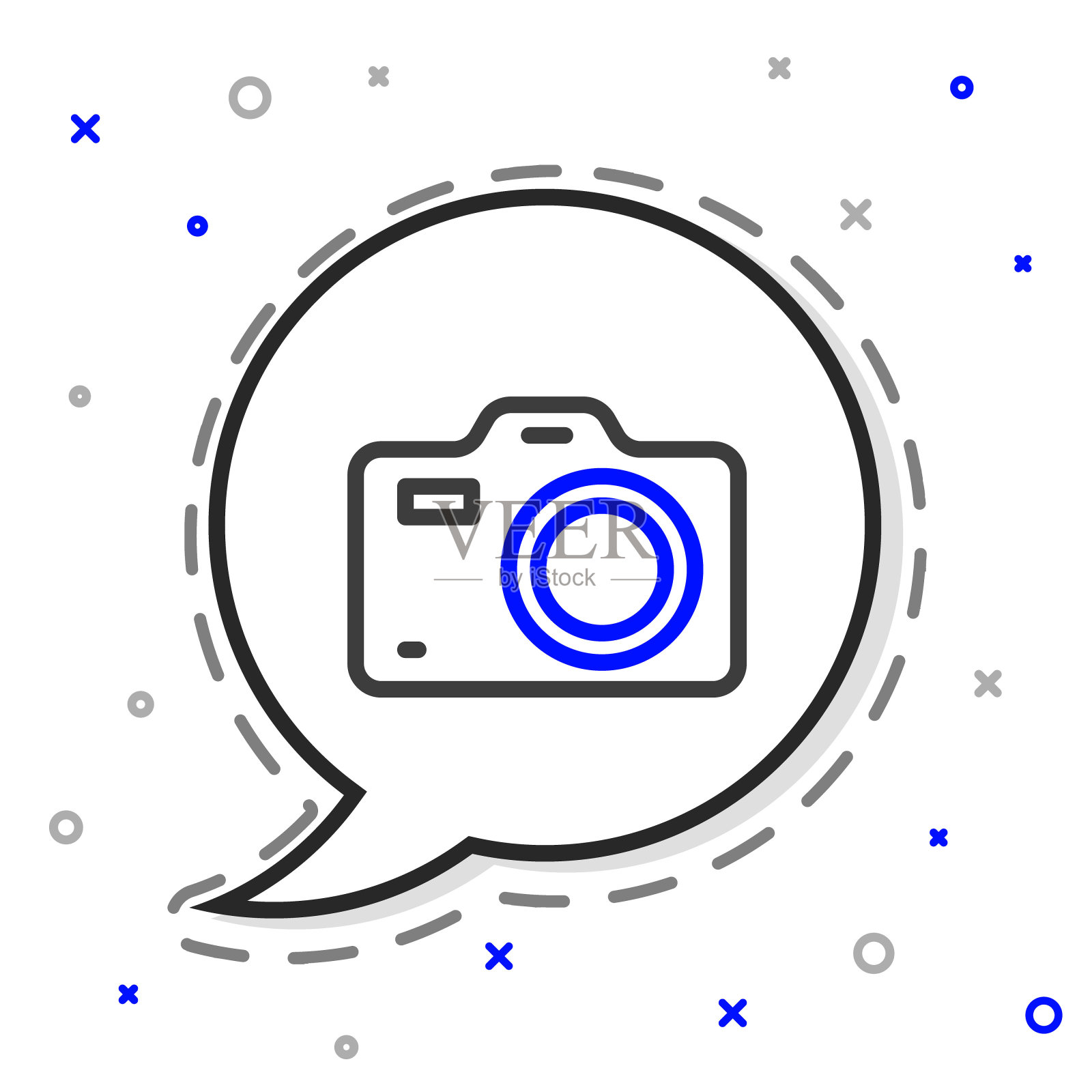 线照片相机图标孤立在白色背景上。与相机。数码摄影。色彩斑斓的轮廓的概念。向量图标素材