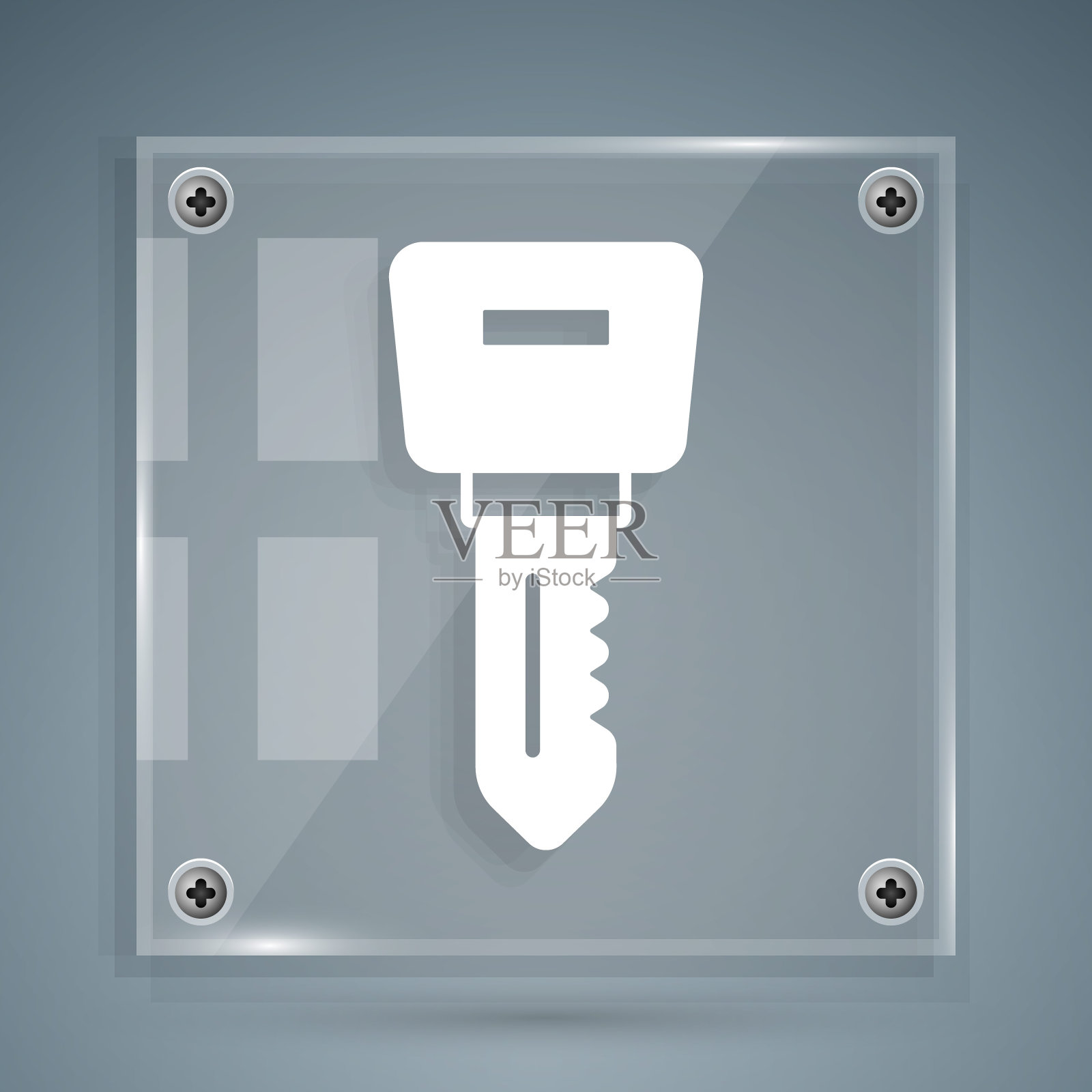 白色酒店门锁图标孤立在灰色背景上。方形玻璃面板。向量设计元素图片