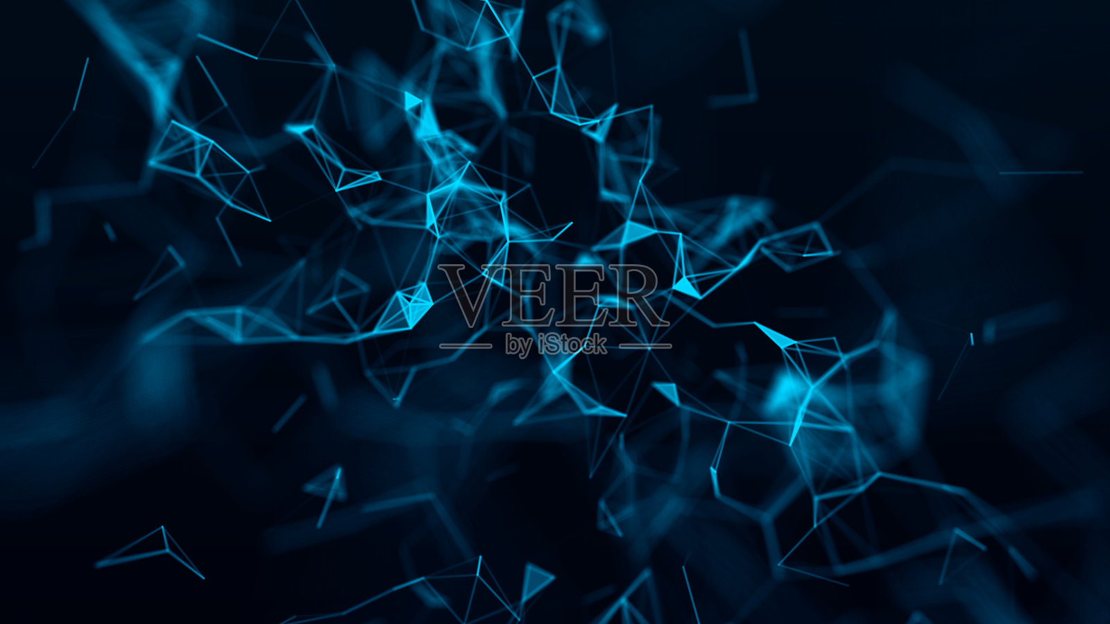 用点、线和三角形连接起来的抽象构图。蓝色背景。丛的效果。照片摄影图片