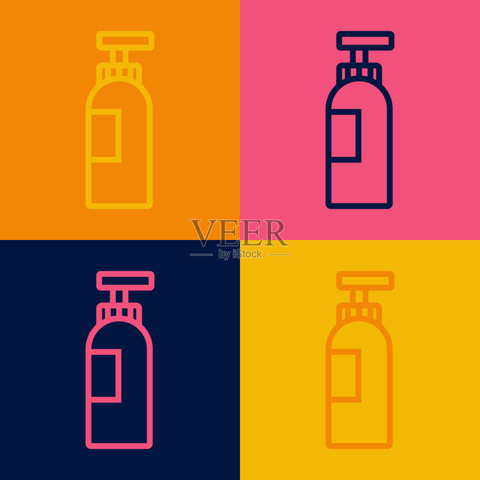 流行艺术线瓶洗发水图标孤立的颜色背景。向量图标素材