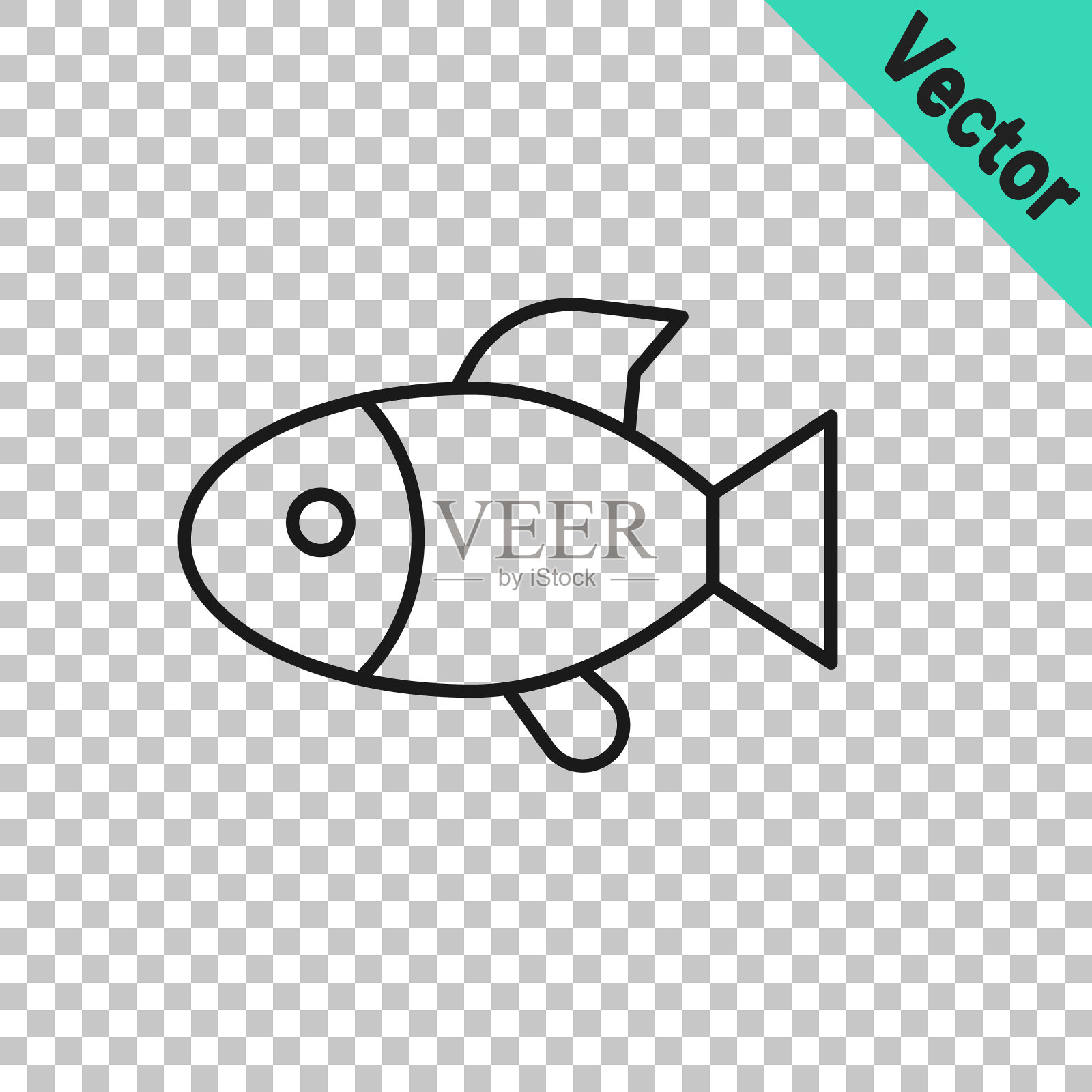 在透明背景上孤立的黑线鱼图标。向量插画图片素材