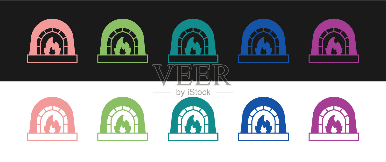 设置铁匠烤箱图标孤立在黑白背景上。向量图标素材