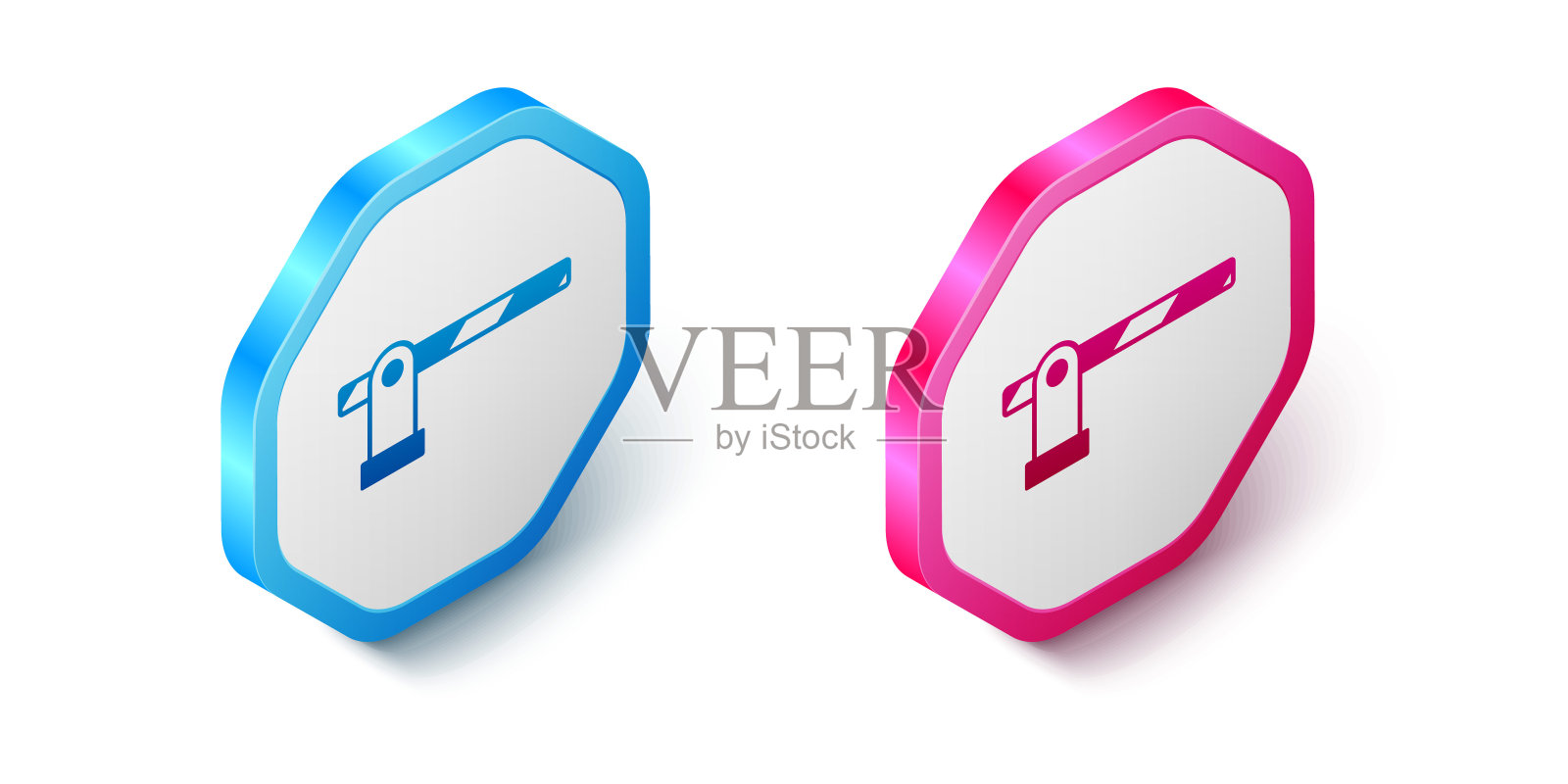 等距停车障碍图标孤立在白色背景上。街路停边界。六角按钮。向量图标素材