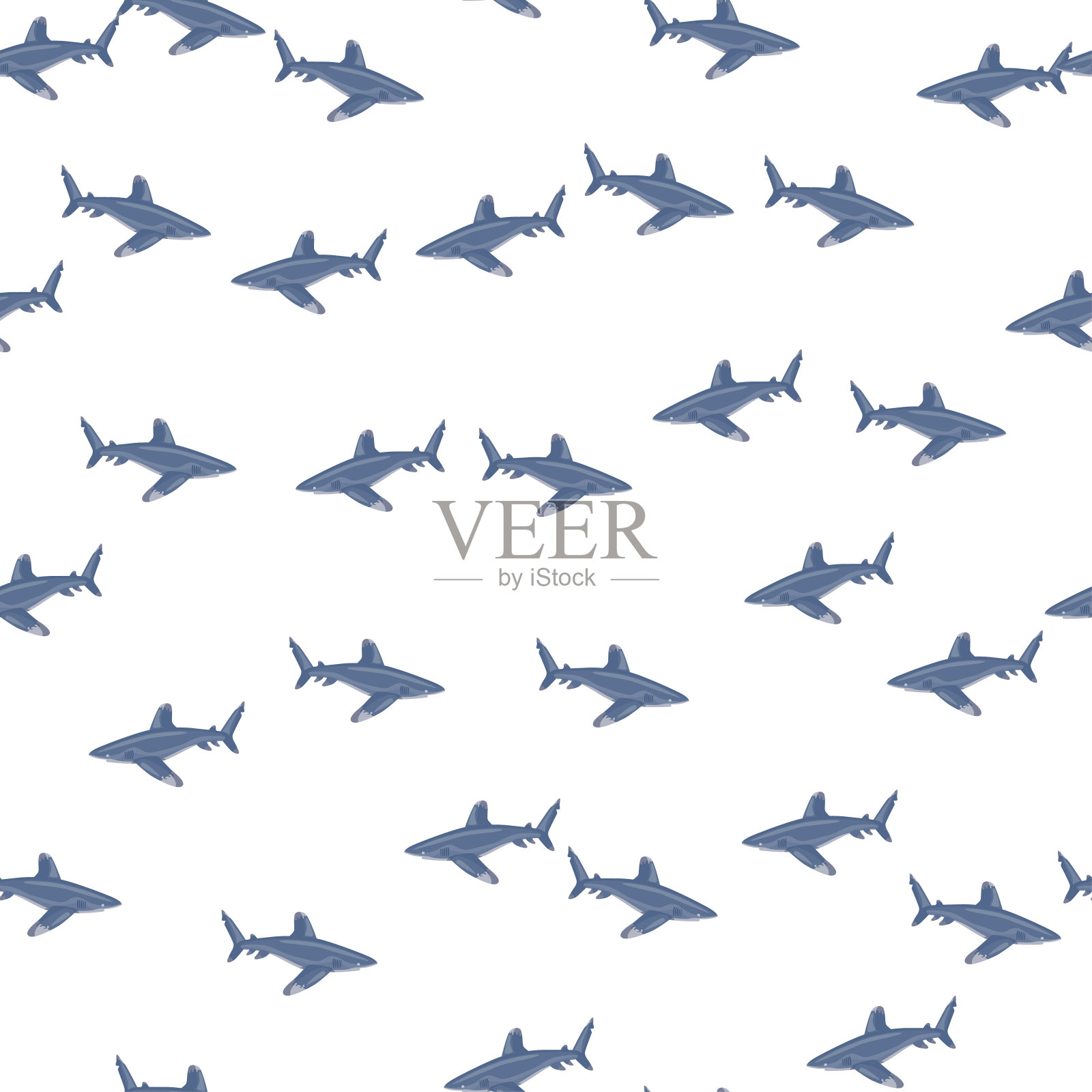 斯堪的纳维亚风格的大洋白鳍鲨无缝图案。海洋动物的背景。矢量插图为儿童有趣的纺织品。插画图片素材