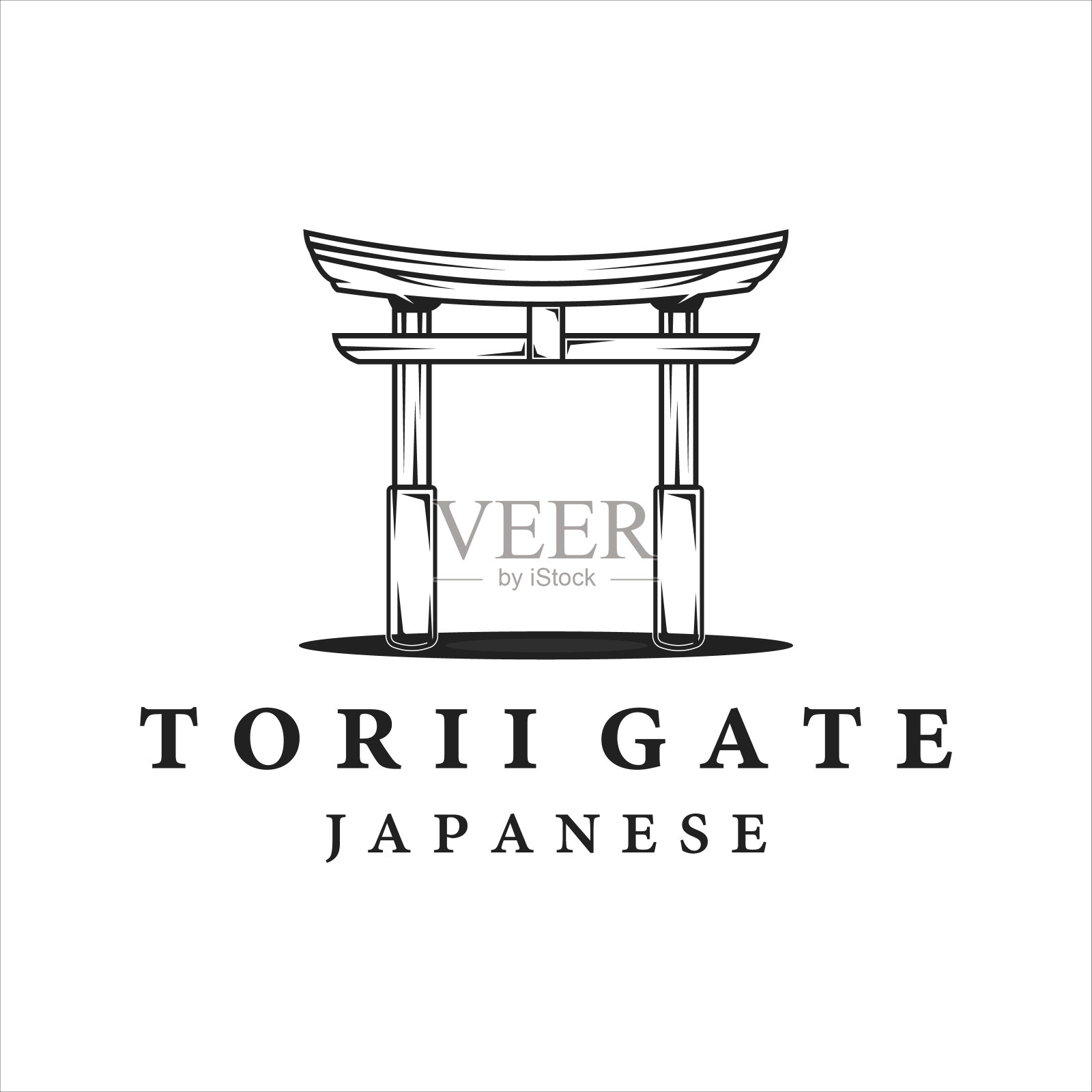 鸟居门线艺术复古极简矢量图标插图模板设计。日本文化标志标志标志概念设计插画图片素材