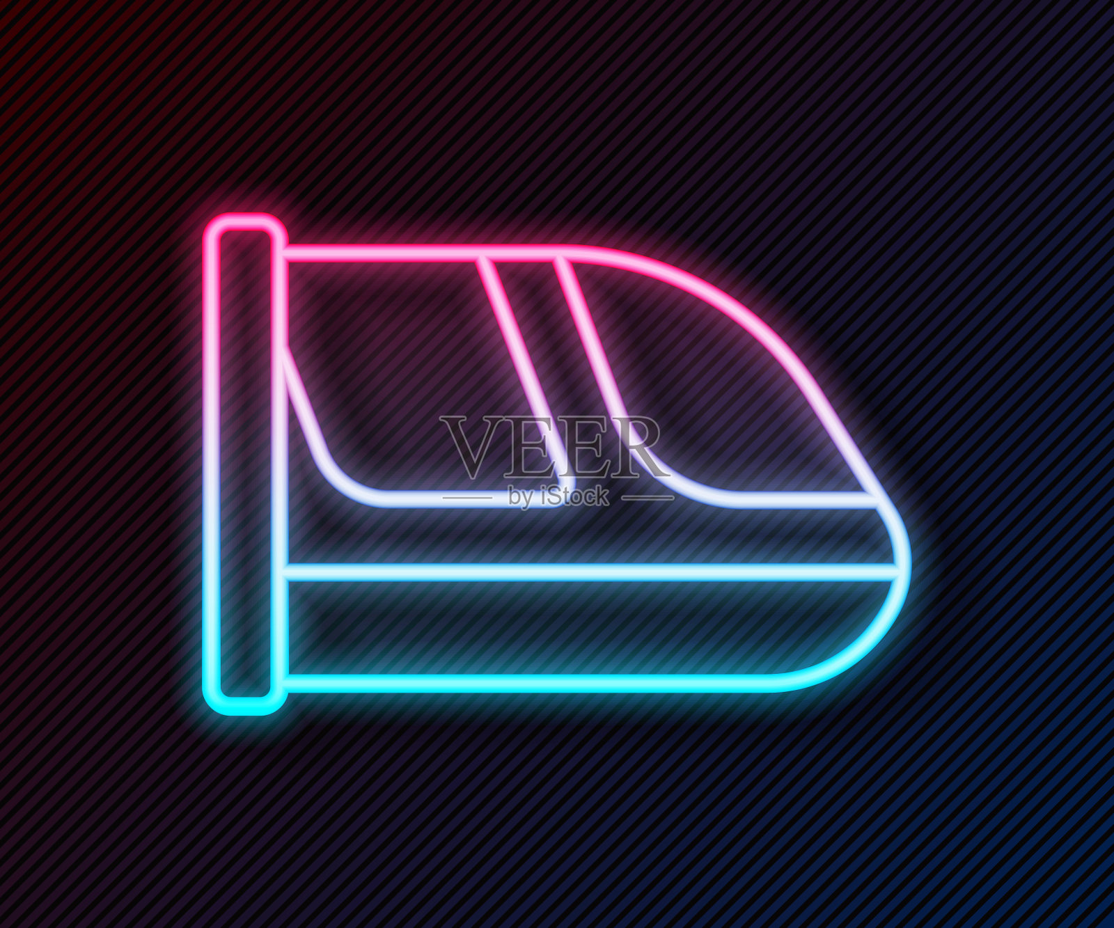 发光的霓虹灯线火车和铁路图标孤立在黑色背景上。公共交通的象征。地铁交通。地铁地下。向量插画图片素材