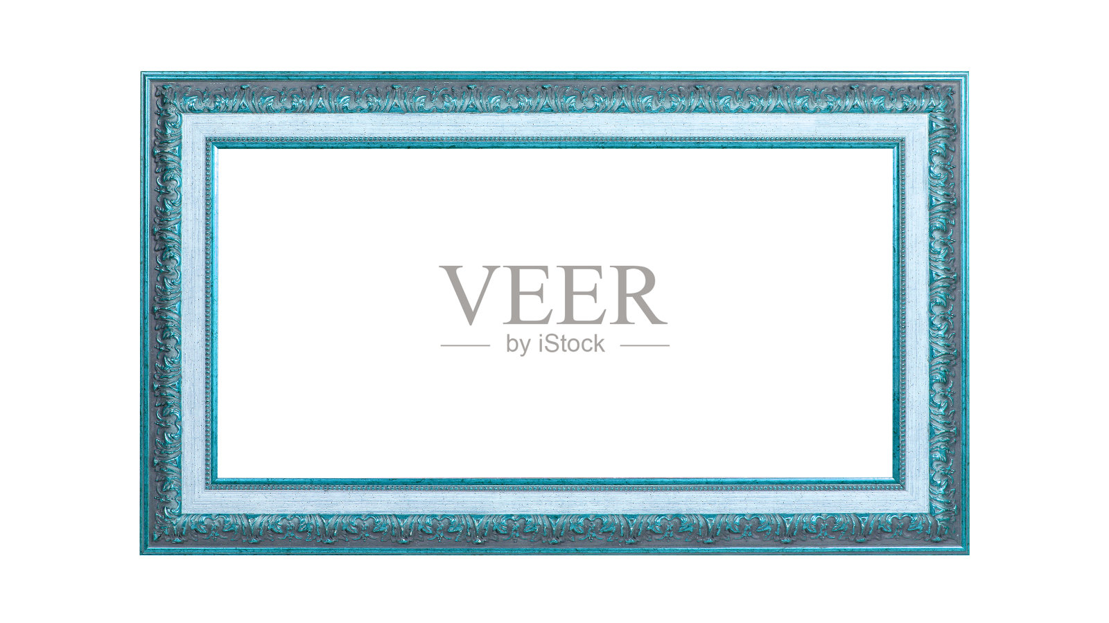 木制的蓝色画框。孤立在白色照片摄影图片