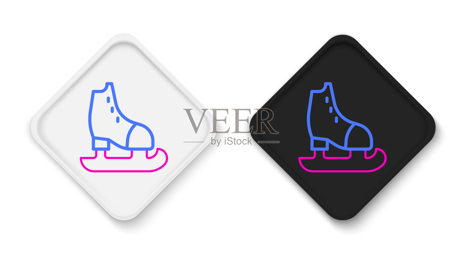 直线溜冰图标孤立在白色背景。溜冰鞋图标。带刀片的运动靴。色彩斑斓的轮廓的概念。向量图标素材